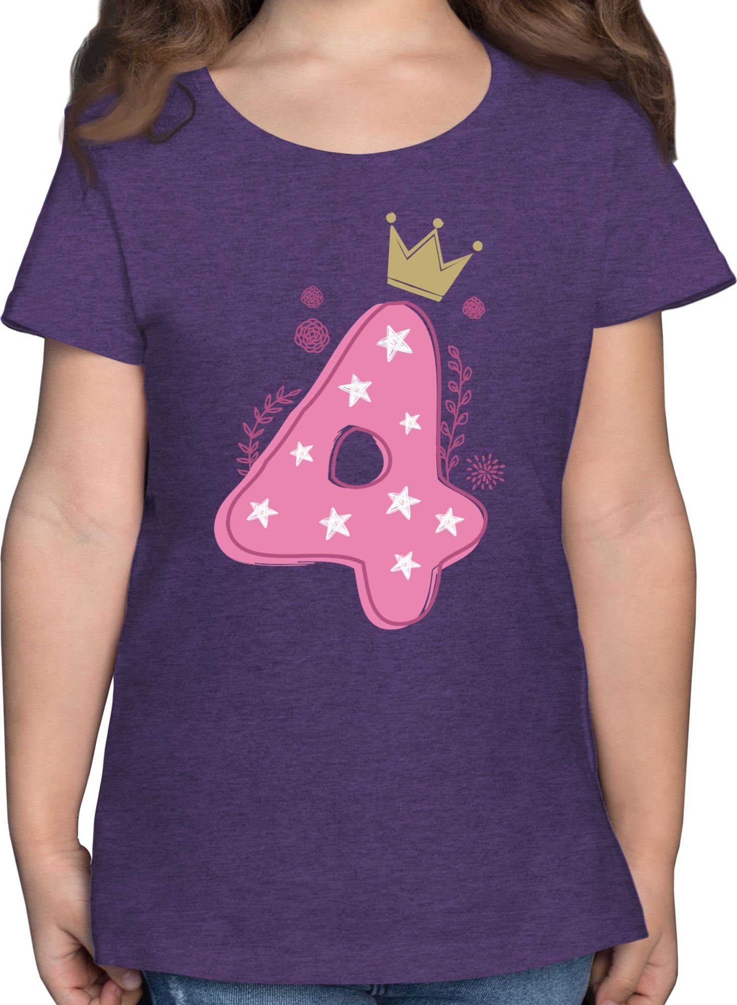 Shirtracer T-Shirt »Vierter Mädchen Krone Sterne - 4. Geburtstag - Mädchen Kinder T-Shirt 