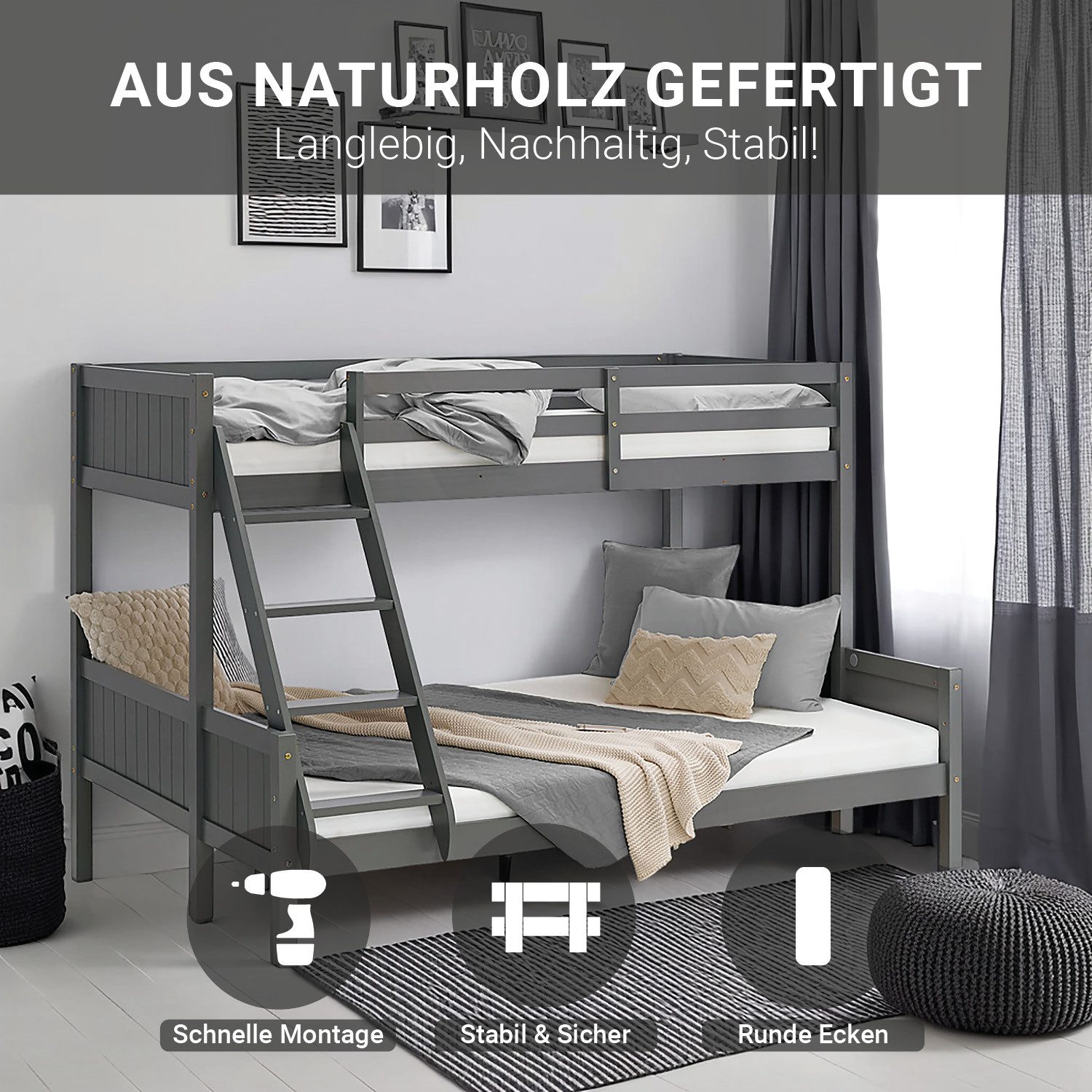 Homestyle4u Etagenbett 90x200 und 140x200 Kinderbett Holz 2 Kinder Massiv m günstig online kaufen