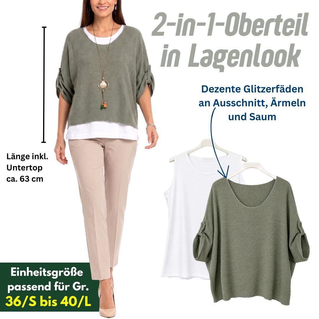 dy_mode Blusenshirt Damen Blusenshirt Oberteil 2-in-1 Lagenlook Shirt Fledermausärmel 2-teilige Set, inkl. Halskette, Fledermausärmel – Bild 5 von 5