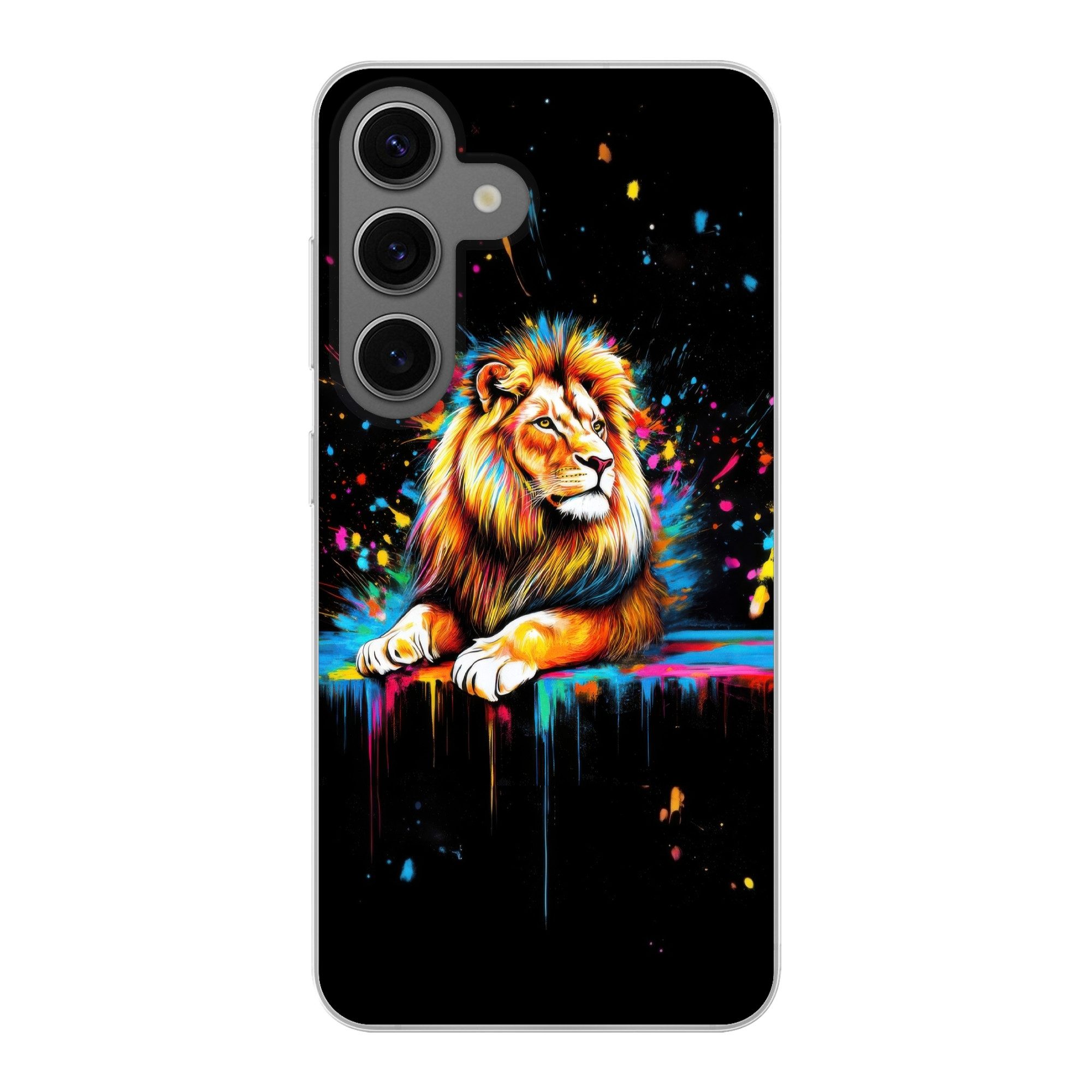 MuchoWow Handyhülle für Samsung Galaxy S24 Löwe - Bunt - Spritzer, Phone Case, Silikon, Schutzhülle Dünn