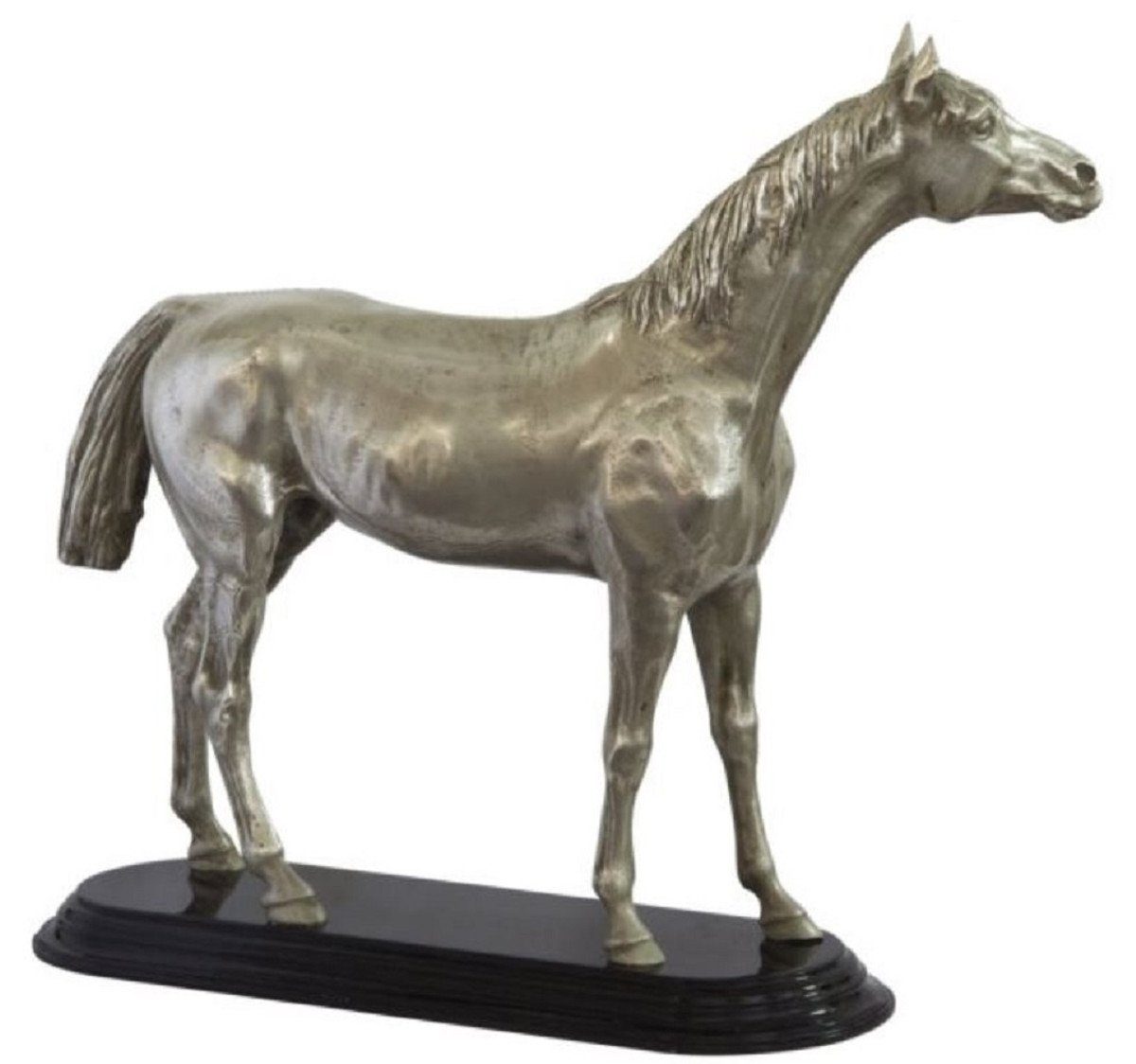 x H. 36 Dekofigur Pferd - Skulptur Dekofigur cm 13 Padrino Schwarz Bronze Luxus / Casa x 32 Versilberte Silber