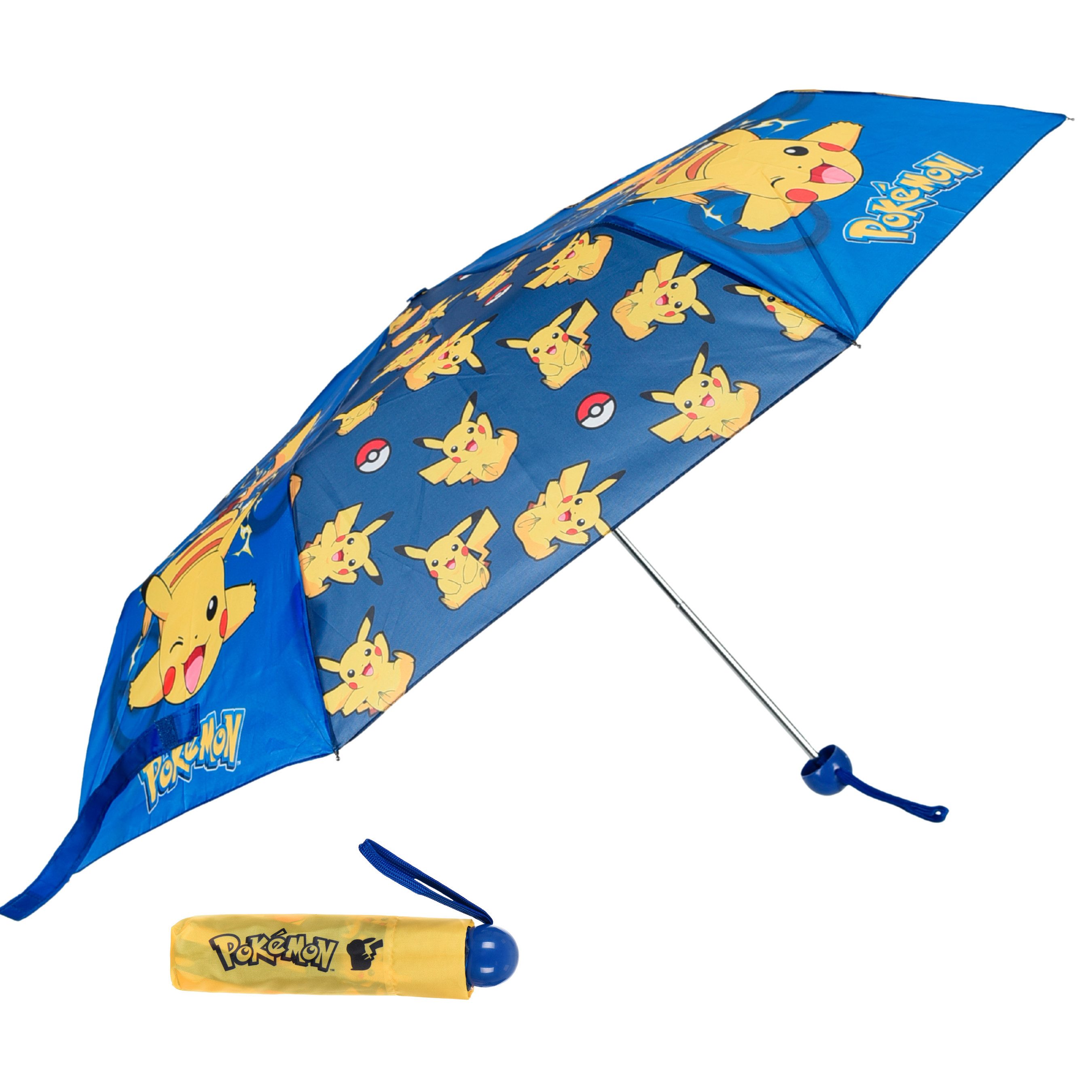 POKÉMON Stockregenschirm Pokémon Pikachu Kinder-Taschenschirm, Blau-Gelb 92 cm Durchmesser, Blau
