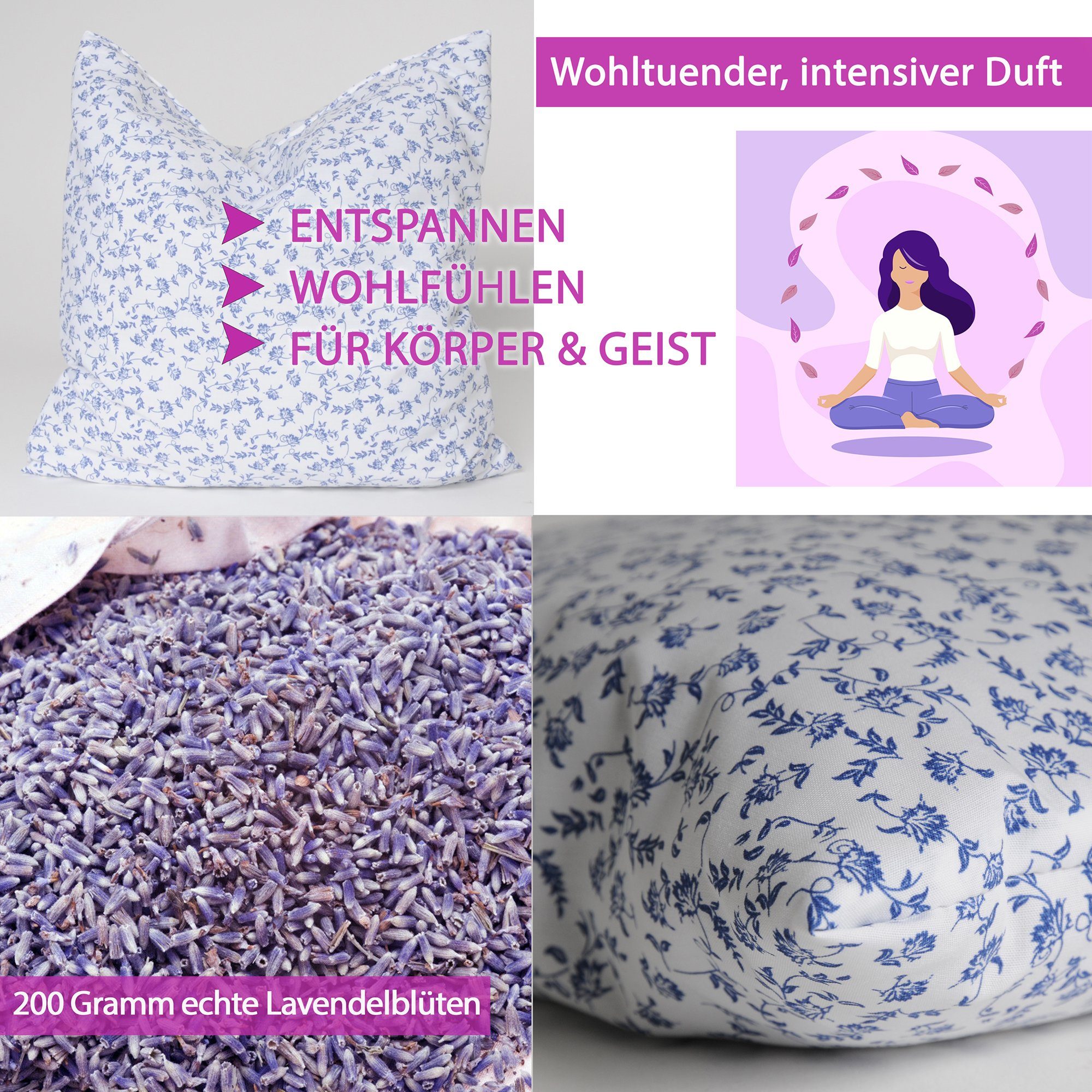 Dr. Berger Living Lavendelkissen Dr. Berger Lavendelblütenkissen Weiß-Blau gemustert 30 x 30 cm