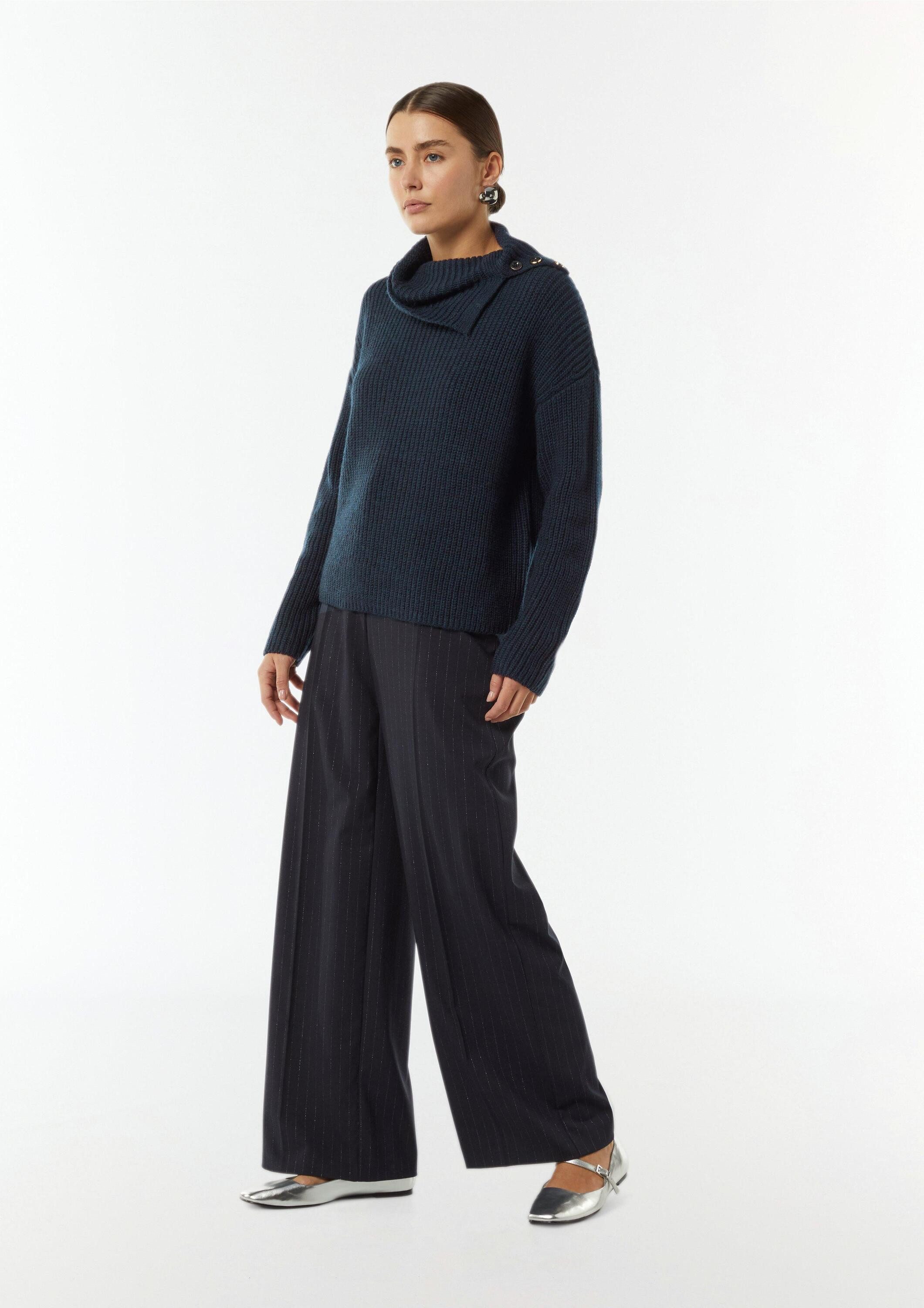 comma Longpullover Strickpullover Rollkragenpullover mit Zierknöpfen