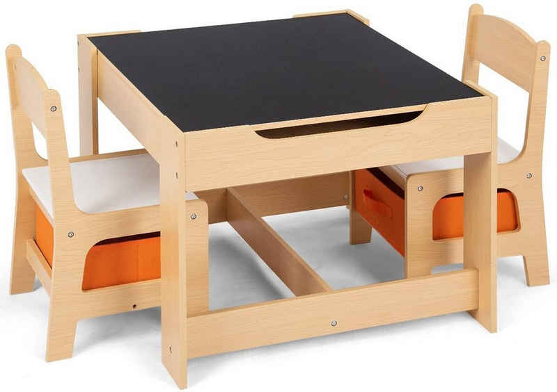 COSTWAY Kindersitzgruppe »3 TLG. Kindertisch«, aus Holz, mit Stauraum, inkl. Tisch & 2 Stühlen