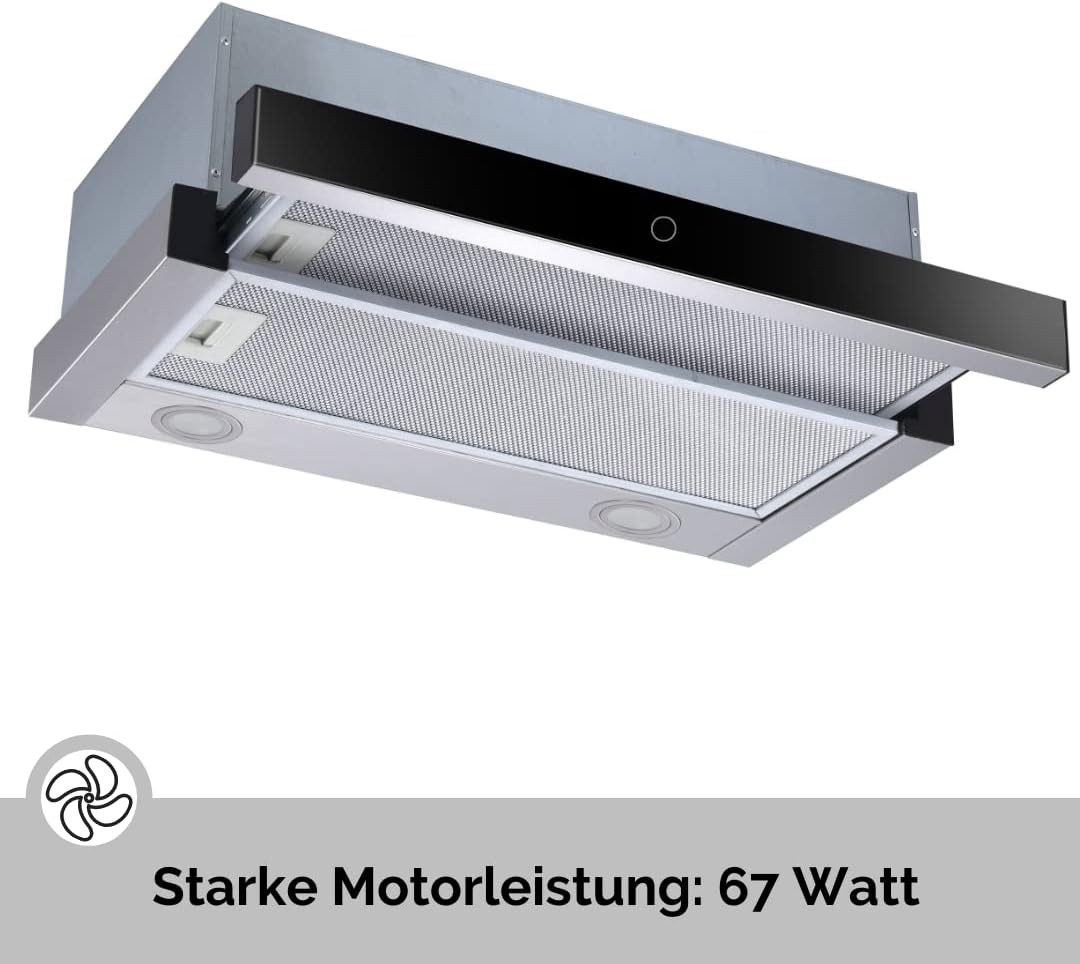 PKM Flachschirmhaube FS2-60BBGTY FS2-60BBGTY, Dunstabzugshaube LED Aluminium-Fettfilter ausziehbar