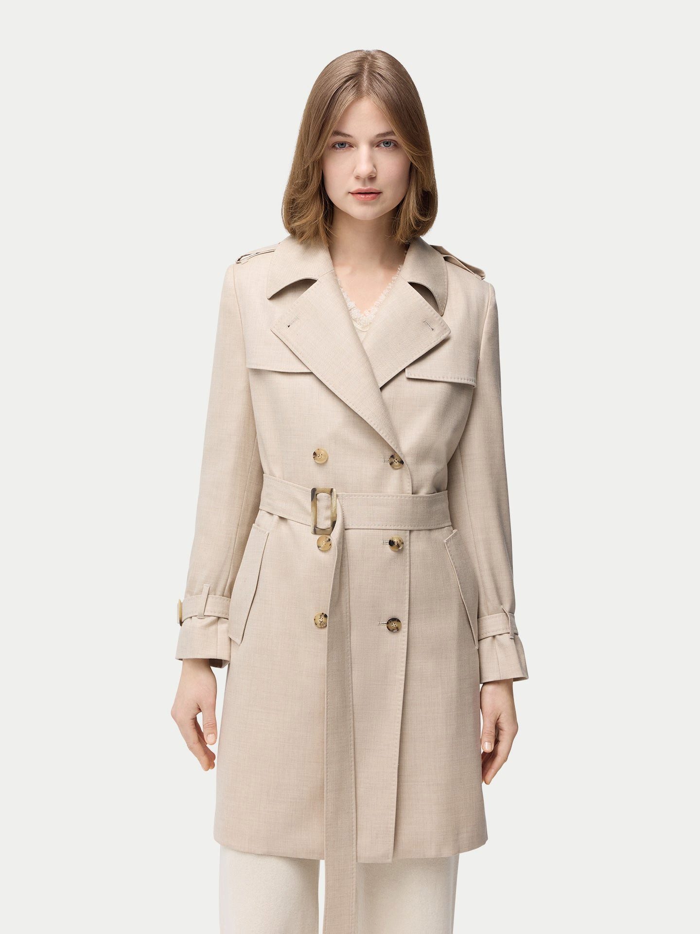GOBI Cashmere Wollmantel Doppelreihiger Kaschmir Trenchcoat