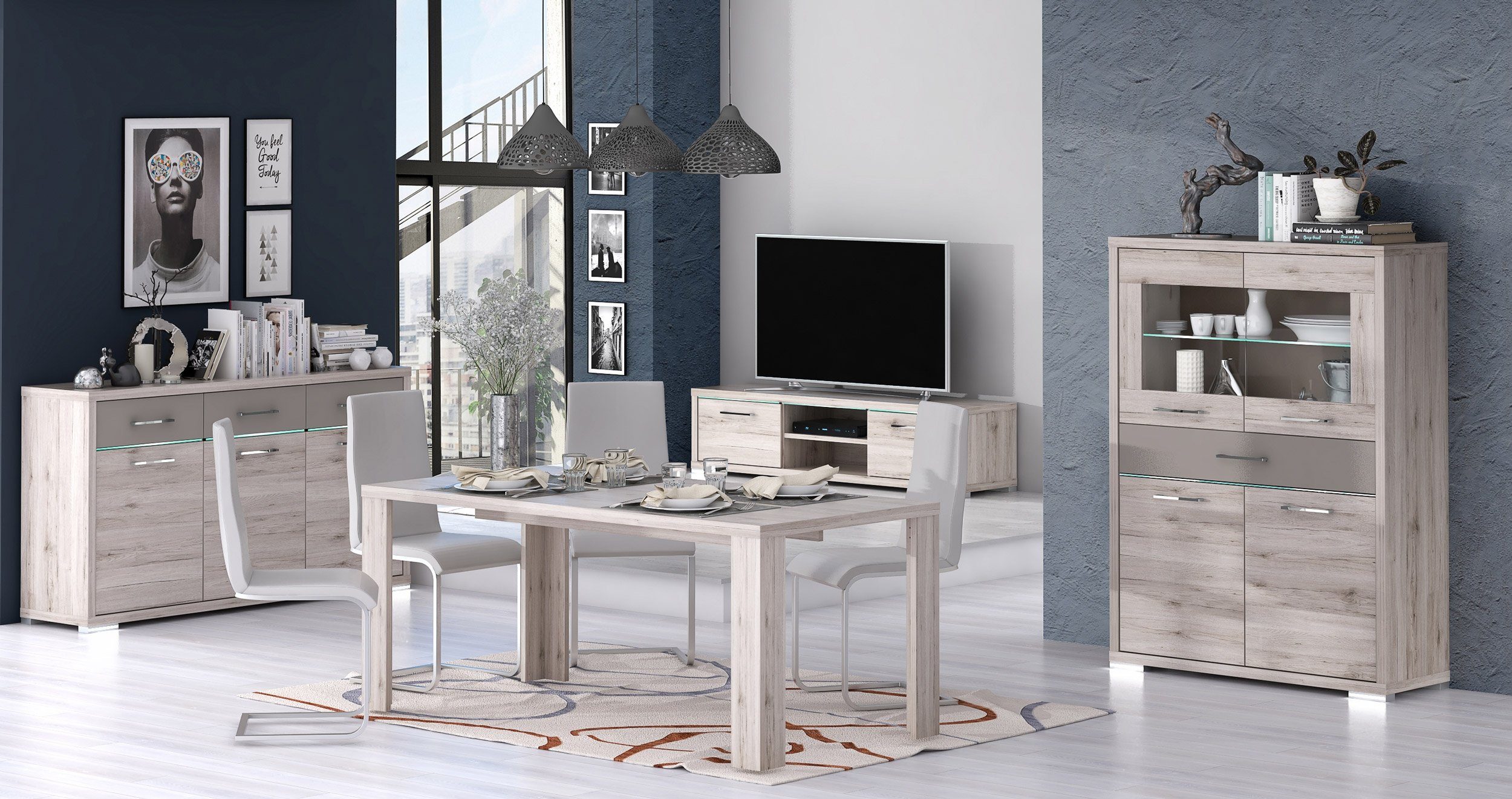 Newroom Highboard Sandeiche 172 cm, Highboard Sandeiche Modern Kommode Sideboard Wohnzimmer