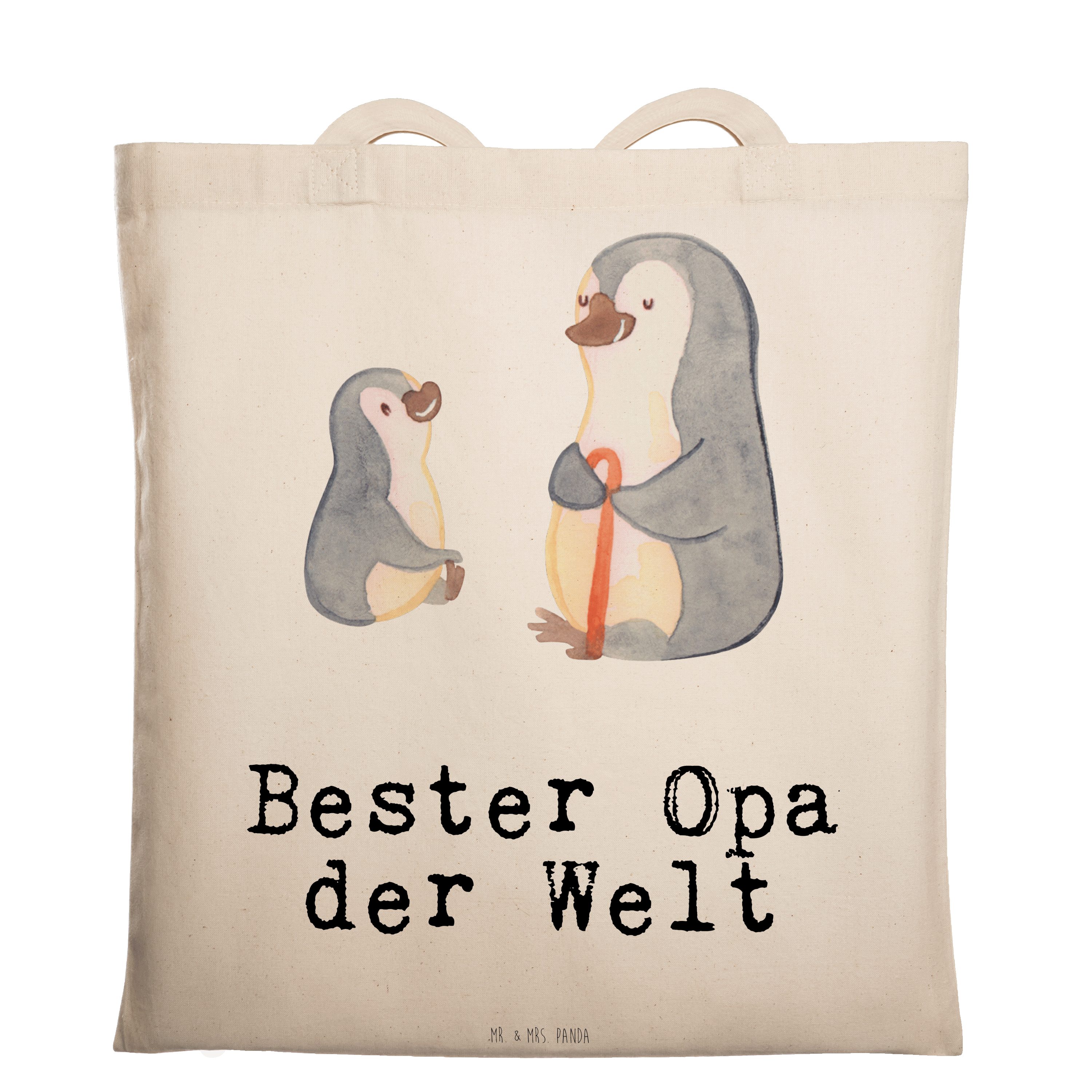 Mr. & Mrs. Panda Tragetasche Pinguin Bester Opa der Welt - Transparent - Geschenk, Einkaufstasche, (1-tlg)