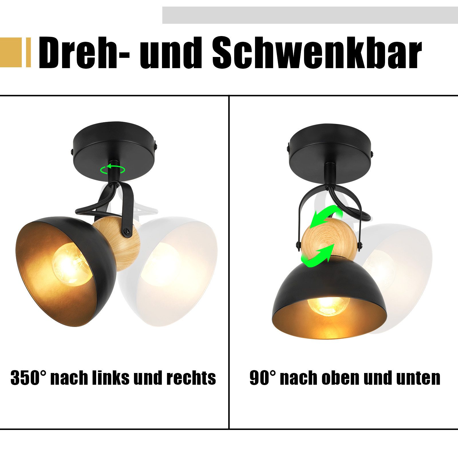 Nettlife Deckenstrahler Vintage Schwarz E27 Schwenkbar 350° Retro Flurlampe günstig online kaufen