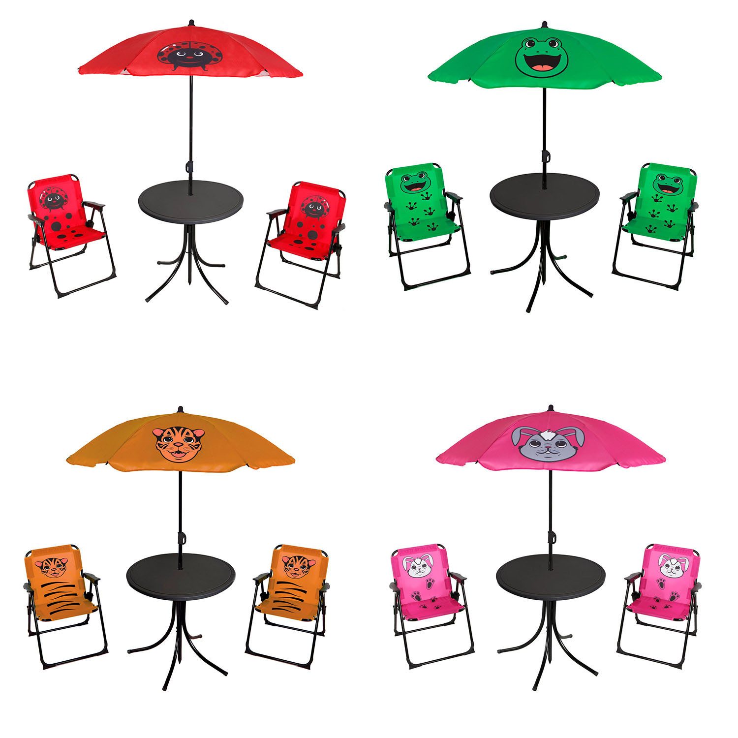 Mojawo Essgruppe 4tlg Kinder Campingmöbel Set 2 x Campingstuhl + Tisch + Sonnenschirm