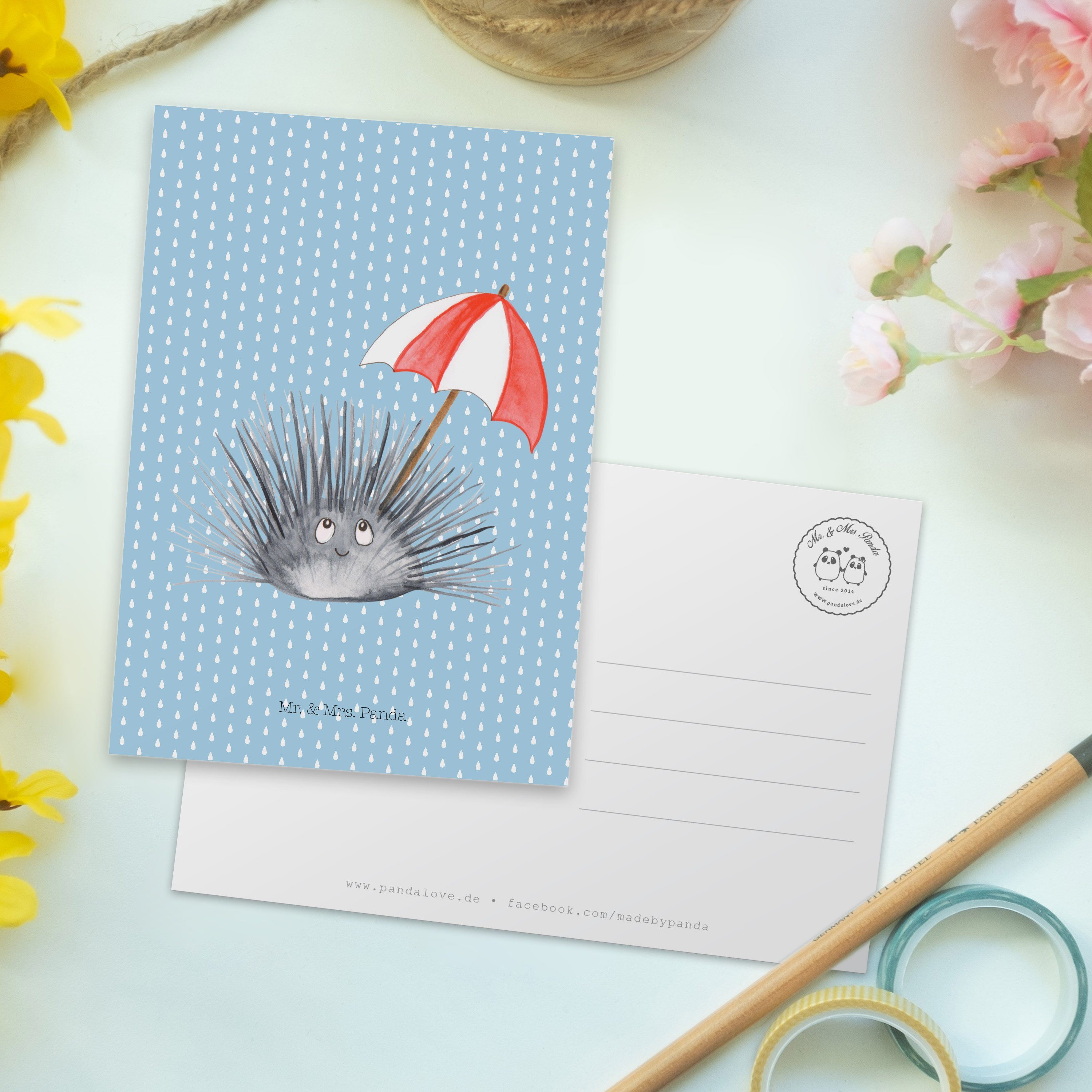 Blau Pastell Mr. - Geschenk, Panda Einladung, - Mrs. Seeigel Einladun Ansichtskarte, Postkarte &