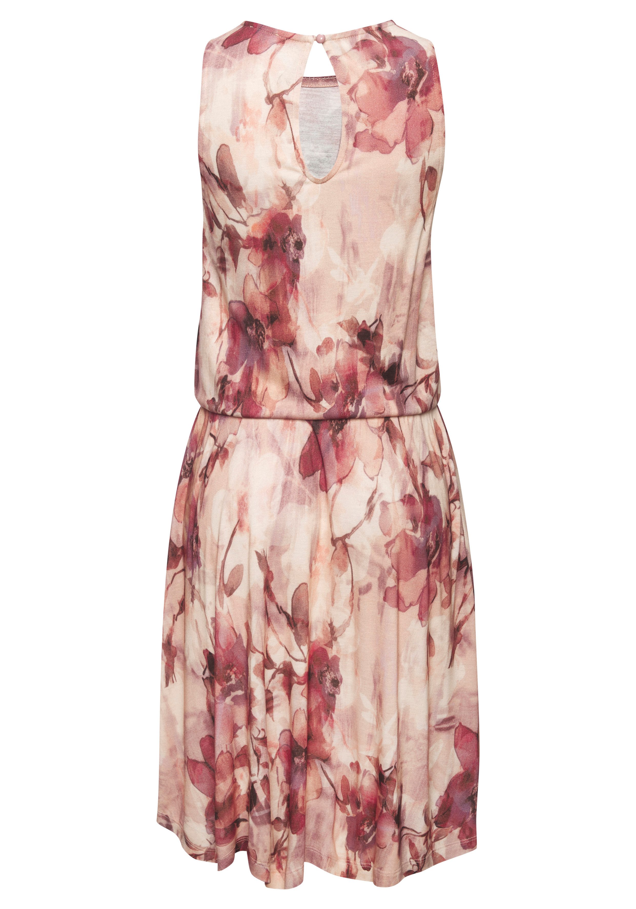 LASCANA Jerseykleid mit Blumendruck aus Viskose kurzes Sommerkleid, Druckkleid, kniefreies Strandkleid, casual