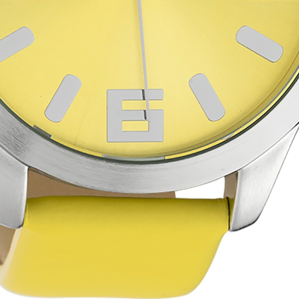 OOZOO Quarzuhr Oozoo Damen Armbanduhr gelb Analog, (Analoguhr), Damenuhr rund, extra groß (ca. 46mm) Lederarmband, Fashion-Style