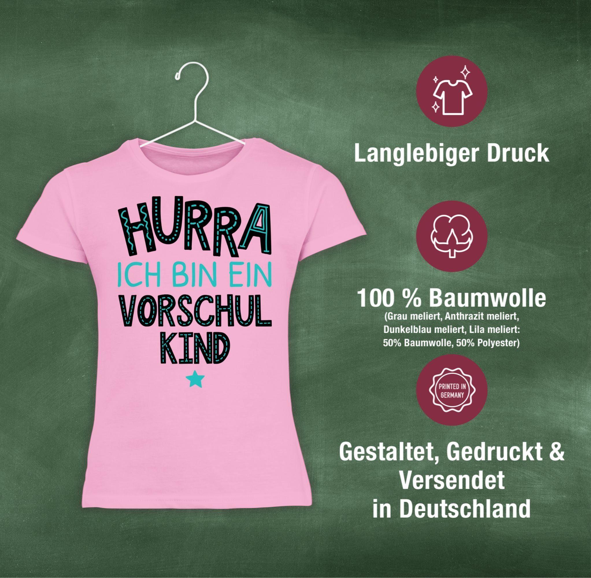 Geschenke ich bin 1 T-Shirt Vorschulkinder Hurra Shirtracer Rosa ein türkis Vorschulkind