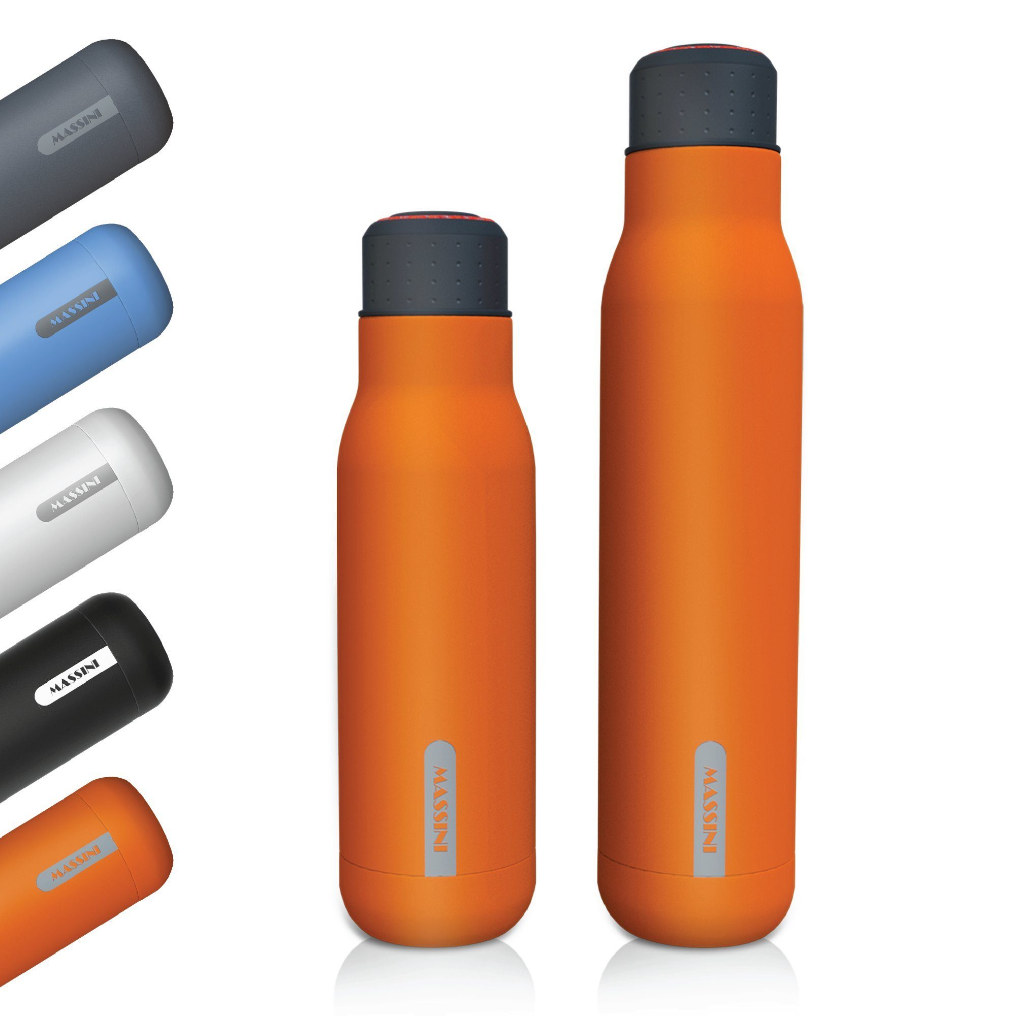 Massini Trinkflasche Design Edelstahl Trinkflasche Thermoflasche geeignet, und Kohlensäure BPA-Frei Auslaufsicher, Pulverbeschichtung, Feuerorange Isolier