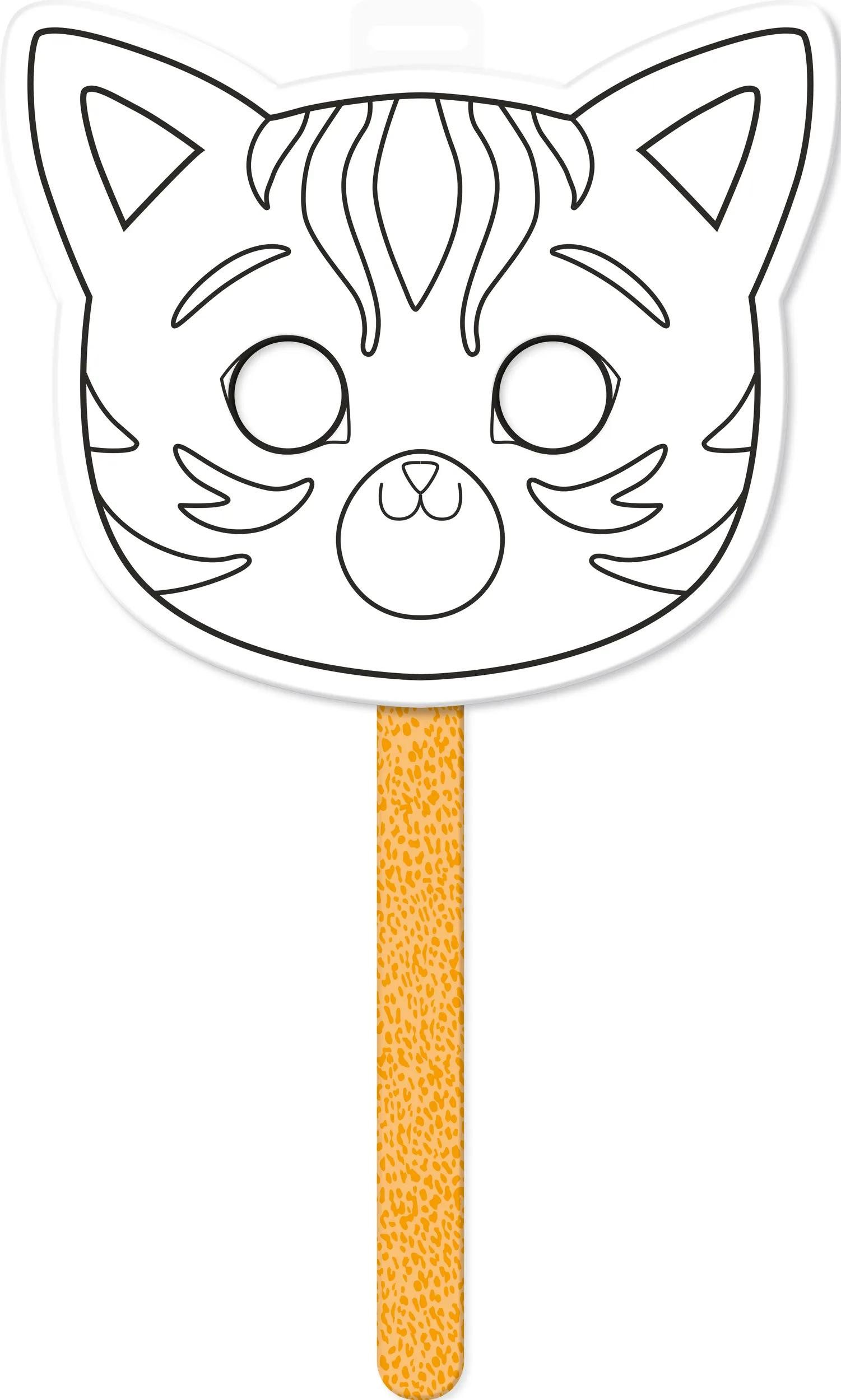 Avenue Mandarine Malvorlage 5x Graffy Stick, Stabmaske, Katze - Orange GY132C, Masken zum Ausmalen