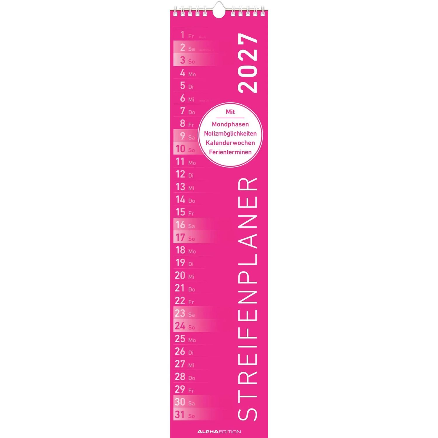 NEUMANN Wandkalender Streifenplaner PINK 2027