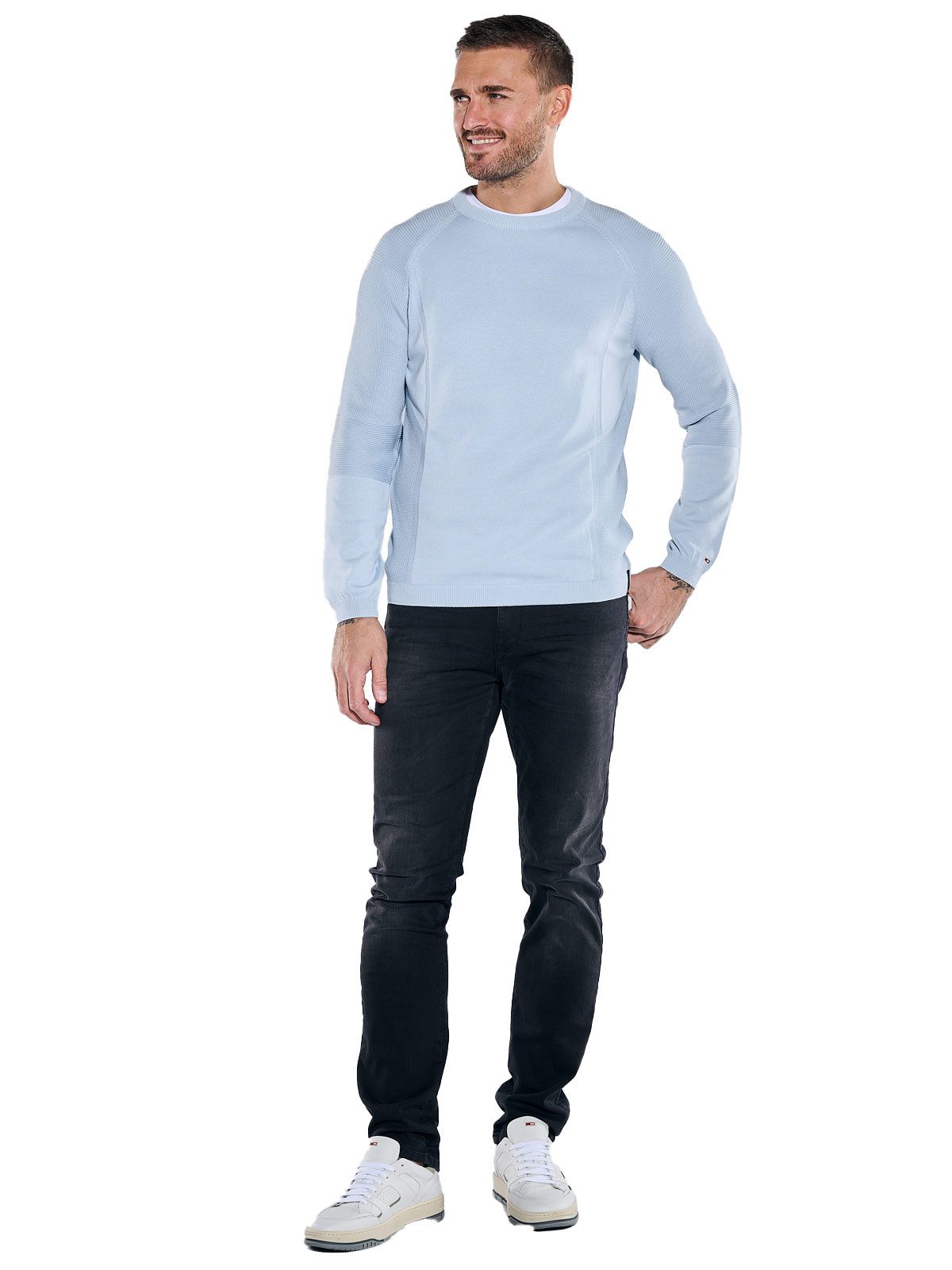 emilio adani Rundhalspullover Herren Pullover uni, Hellblau