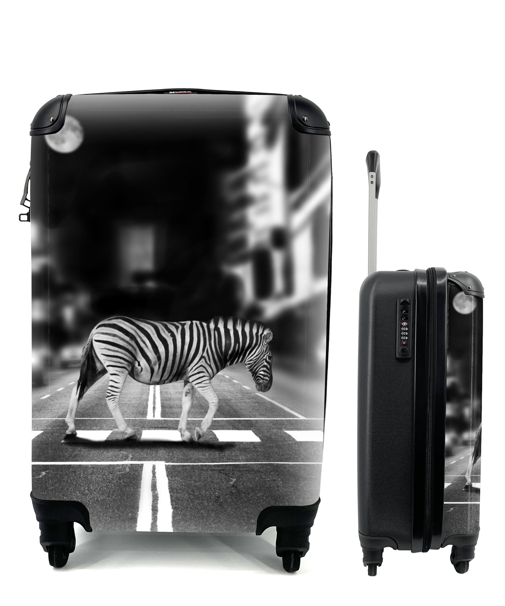MuchoWow Handgepäckkoffer Zebrastreifen, 4 Rollen, Reisetasche mit rollen, Handgepäck für Ferien, Trolley, Reisekoffer