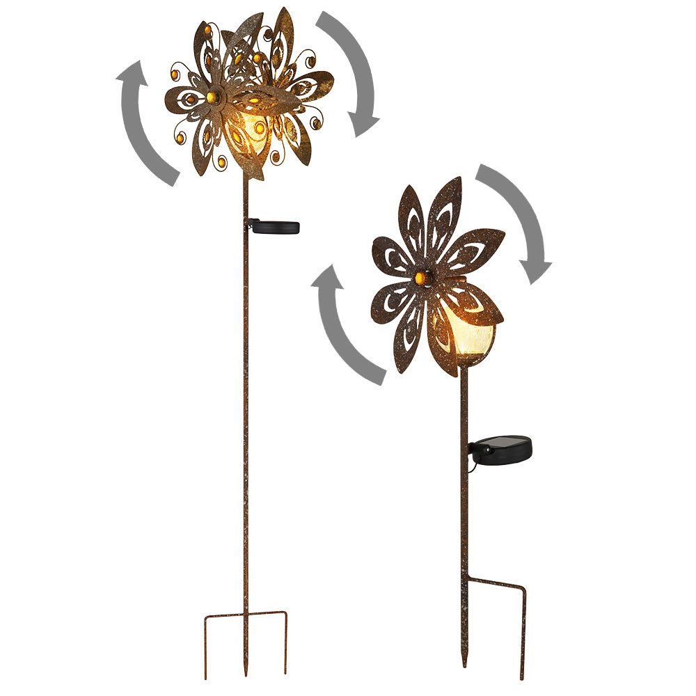GLOBO LIGHTING LED Solarleuchte, LED-Leuchtmittel fest verbaut, Warmweiß, Solarleuchte Außenleuchte LED Windrad Rost Gartenlampe Deko 2er Set