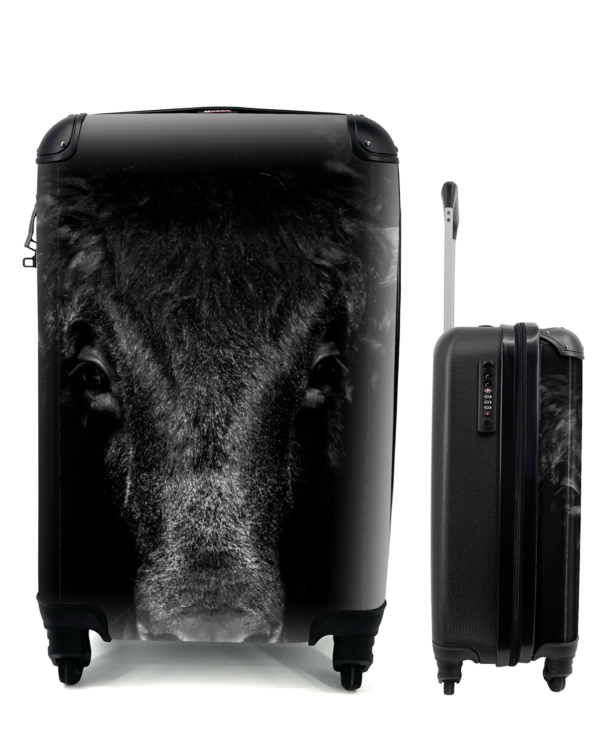 MuchoWow Handgepäckkoffer Taurus - Tiere - Schwarz - Weiß, 4 Rollen, Reisetasche mit rollen, Handgepäck für Ferien, Trolley, Reisekoffer