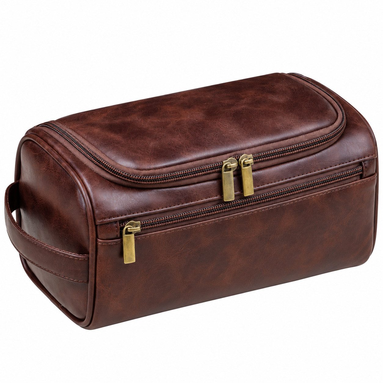 Jumpeak Kulturbeutel kulturtasche damen,kulturtasche damen gross,kulturbeutel herren, PU-Leder, dreifaches Lederdesign,kulturbeutel damen,Brauner
