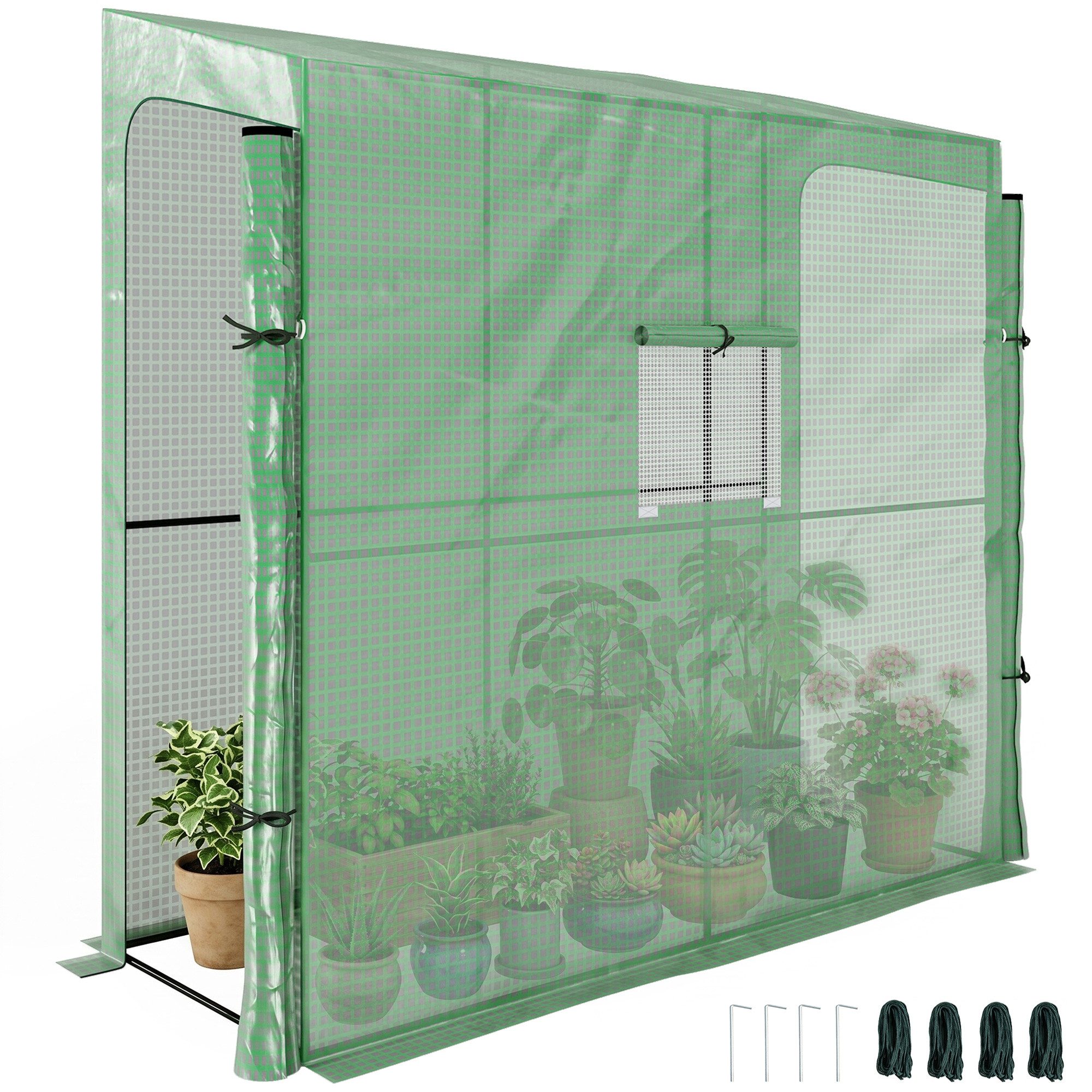 MC Star Gewächshaus Wandmontiertes Gewächshaus mit 2 Rolltüren, und UV-beständiger PE-Abdeckung, 200 x 80 x 200 cm, Grün