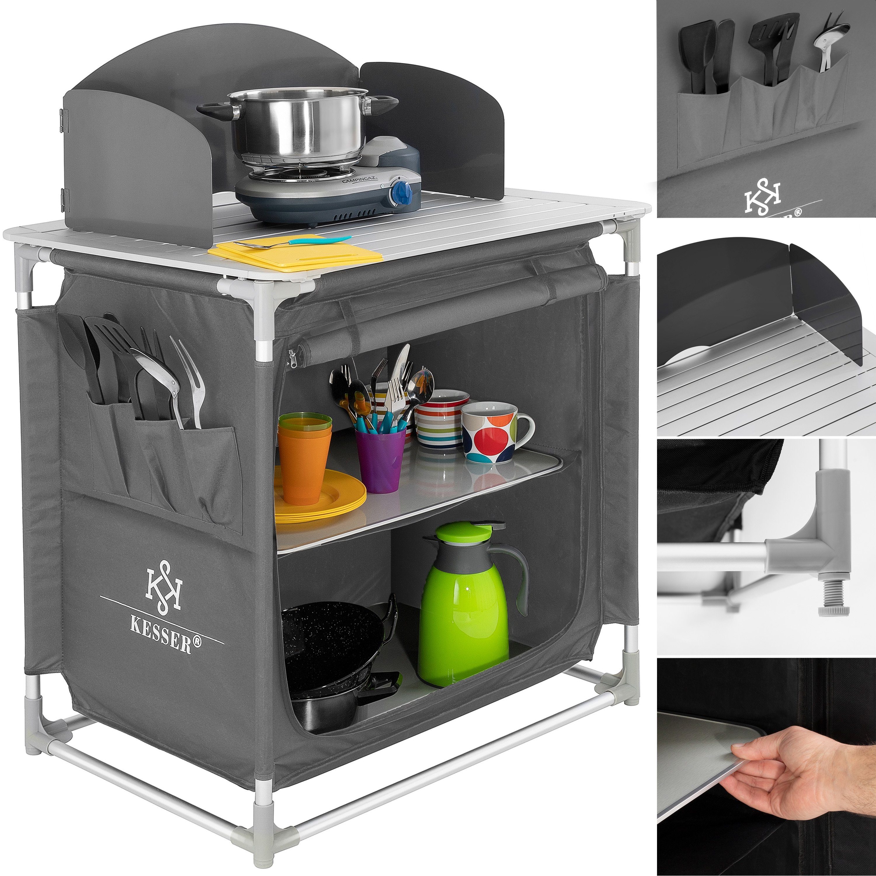 Kesser Mehrzweckschrank Campingkuche Mit Aluminiumgestell Ink Tragetasche Kocherschrank Fur Camping Campingmobel Outdoor Schwarz Grau Online Kaufen Otto