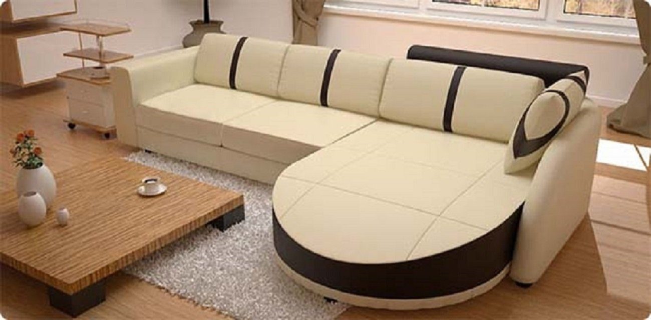 JVmoebel Ecksofa Designer Sofa Couch Ecksofa Leder Textil Polster Garnitur, Made in Europe Beige/Braun