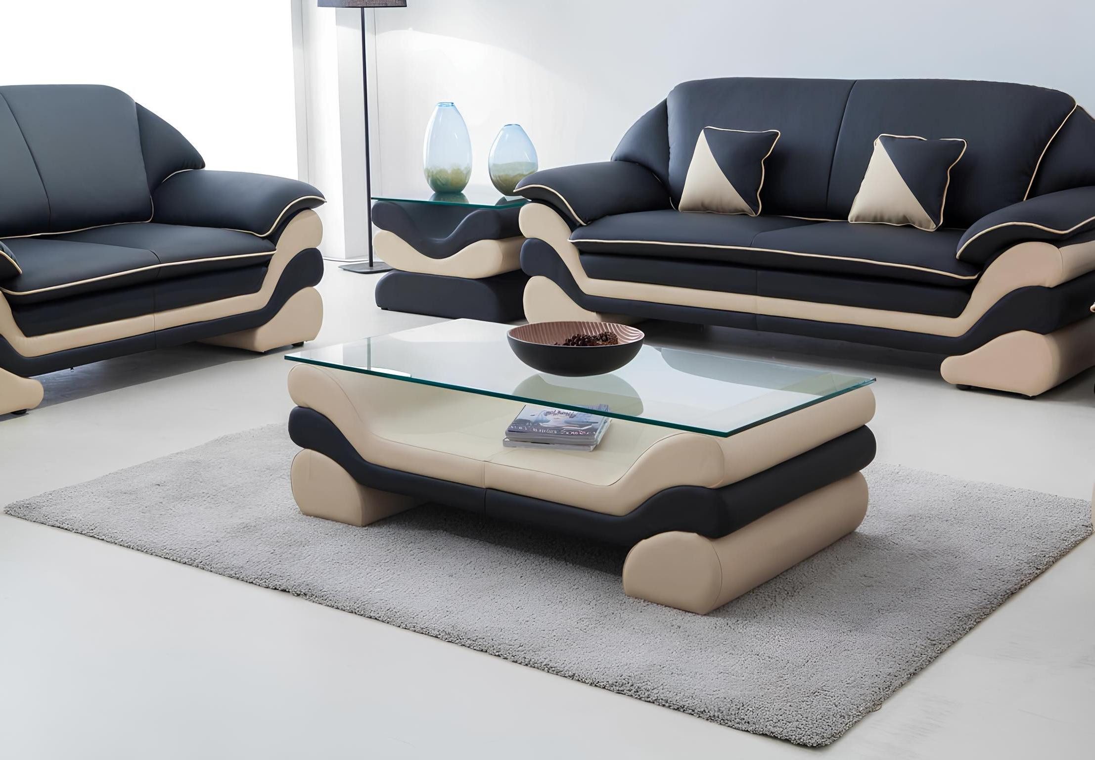 Xlmoebel Couchtisch Designercouchtisch aus Leder und Glas in klassischem Stil (Couchtisch 0613Couchtisch), Hergestellt in Europa