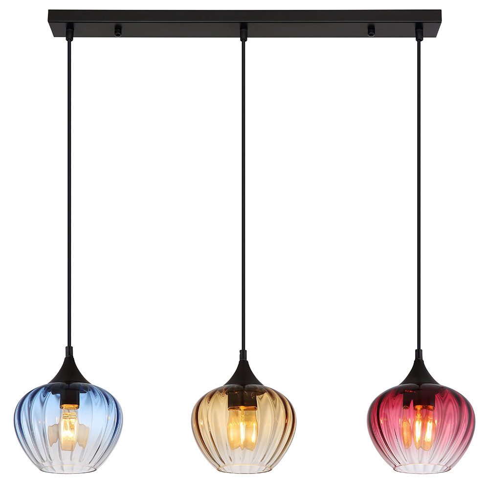 GLOBO LIGHTING Pendelleuchte, Leuchtmittel nicht inklusive, Esszimmerleuchte Pendelleuchte Hängelampe Glas bunt 3-Flammig H 120 cm