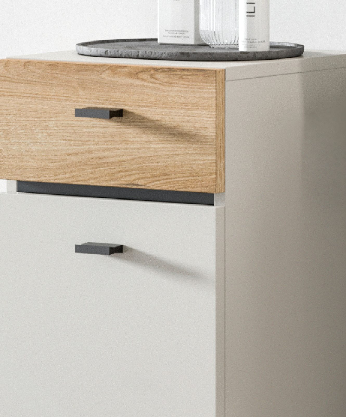 Inn.Furn Badkommode Matteo (Badschrank in Kaschmir / Evoke Eiche, 32 x 91 cm), Türanschlag wechselbar