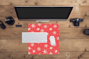 MuchoWow Gaming Mauspad Muster - Schneeflocke - Weihnachten - Rot - Weiß (1-St), Mousepad mit Rutschfester Unterseite, Gaming, 40x40 cm, XXL, Großes