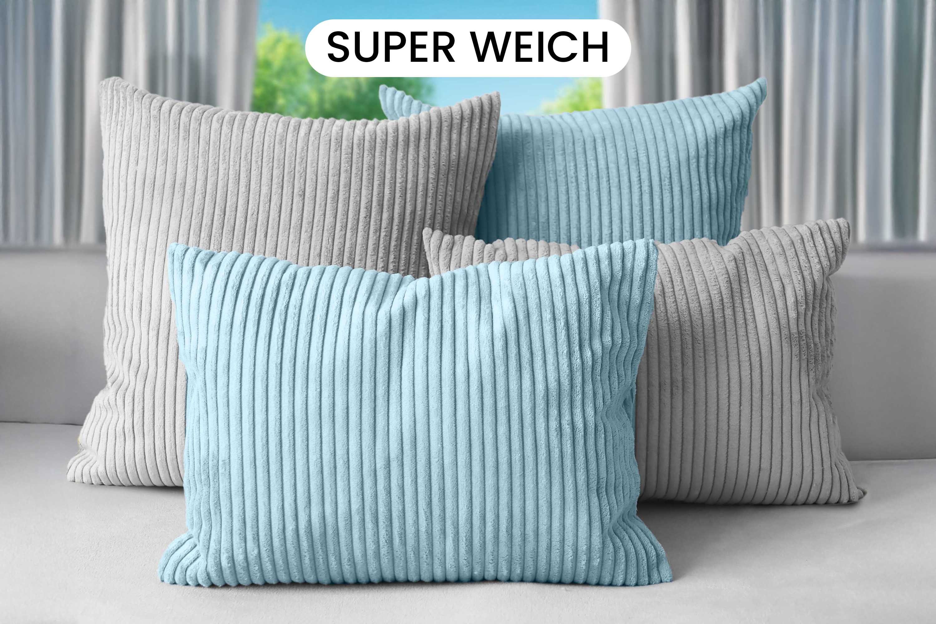 Amilian Dekokissen Sofakissen Cord-Optik 4er Set mit Füllung 2x 40x40 + 2x 35x45 cm, mit Füllung, Hotelverschluss, formstabil – Bild 2 von 5