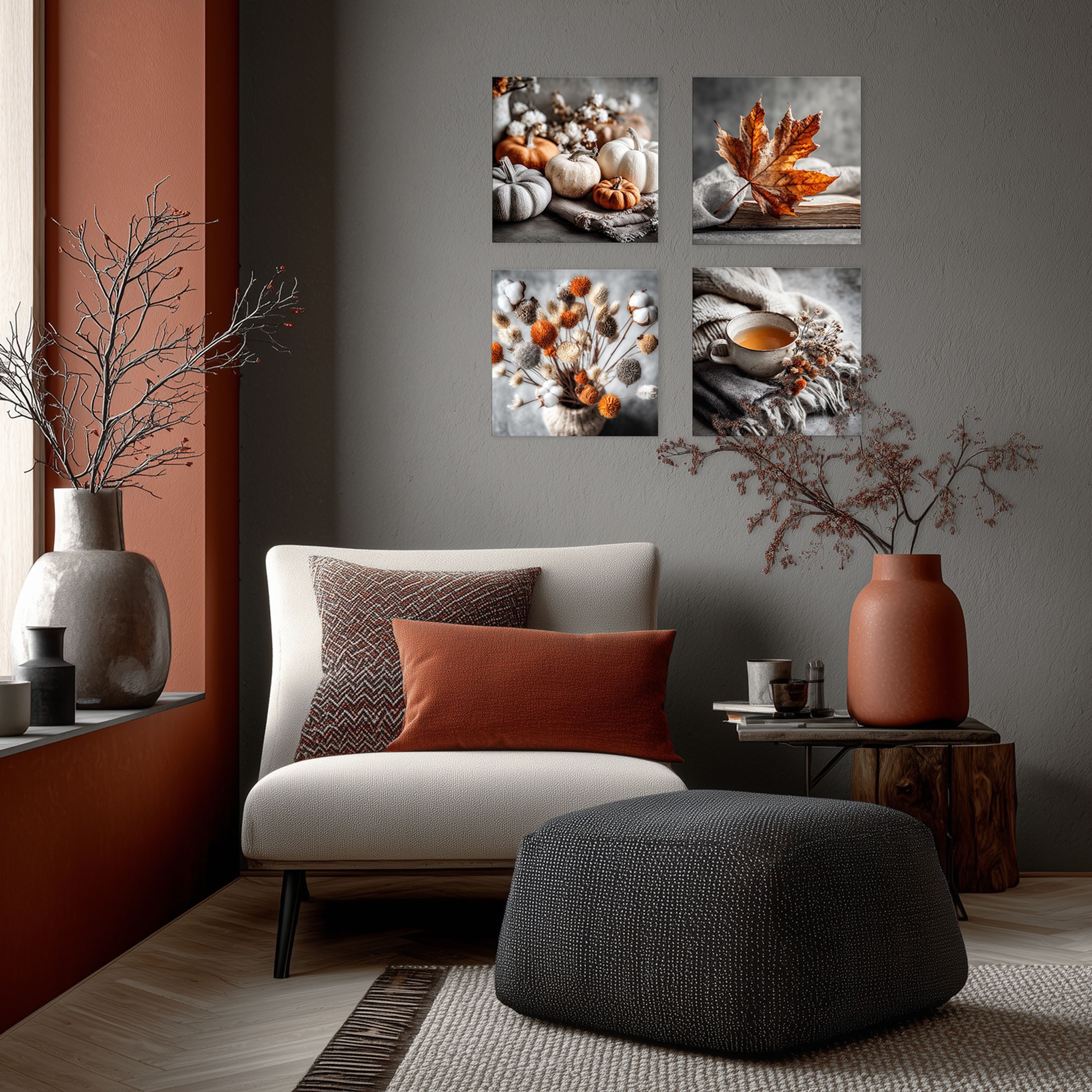 artissimo Glasbild Bild aus Glas 30x30 cm / Wandbild quadratisch orange grau, Stillleben:Teetasse im Cozy Style – Bild 4 von 5