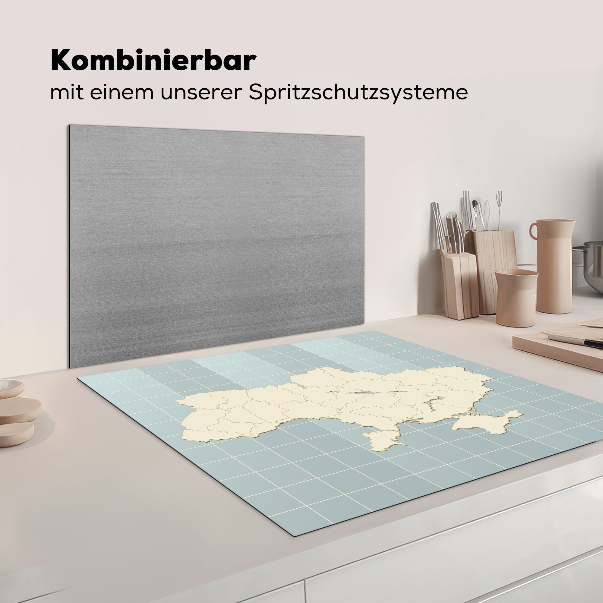 für einem (1 Herdblende-/Abdeckplatte 78x78 Vinyl, tlg), der Illustration cm, küche schachbrettartigen Hintergrund, Ukraine vor MuchoWow Ceranfeldabdeckung, Arbeitsplatte