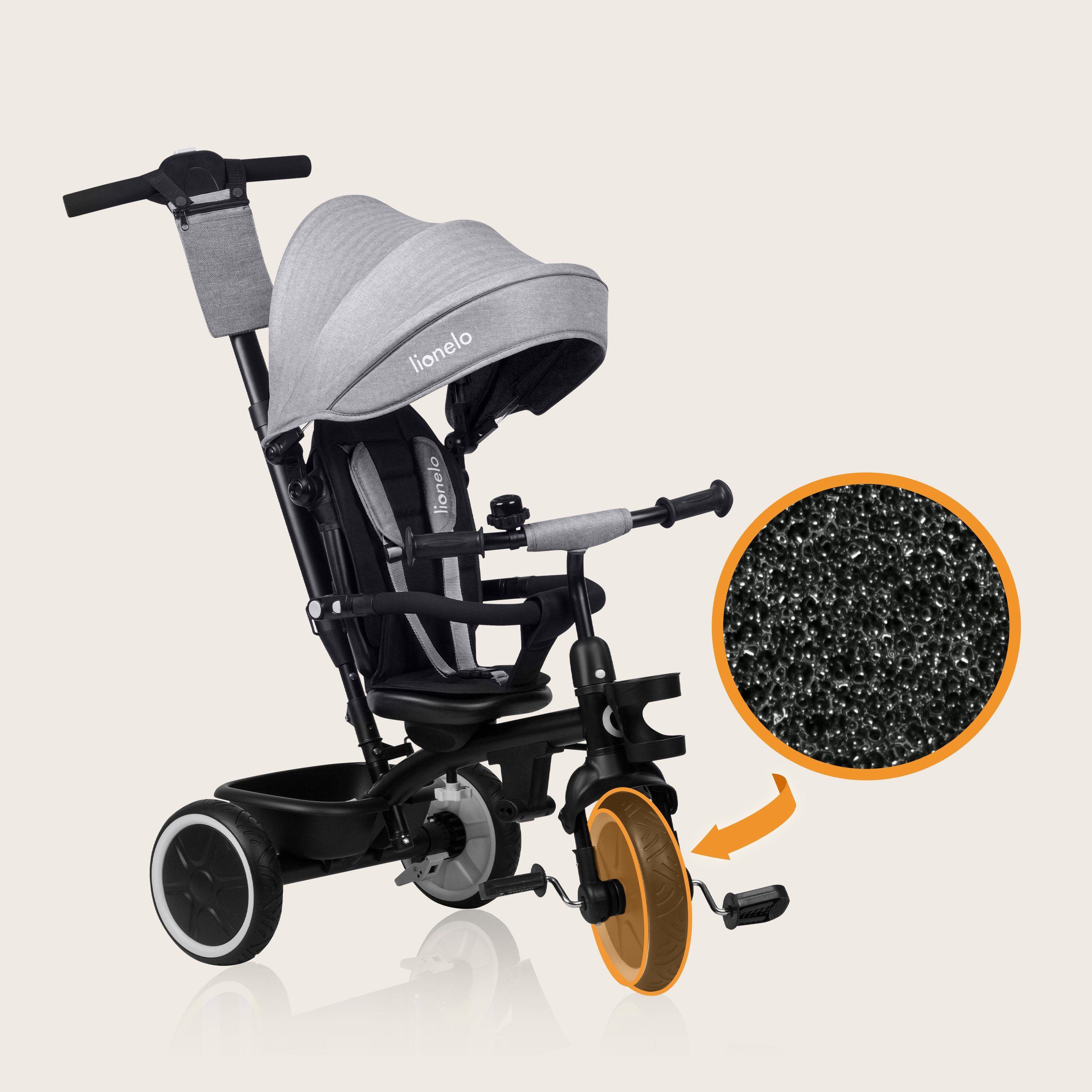 lionelo Dreirad-Kinderwagen BERRY, undurchdringliche Räder/ideal zum Erlernen des Fahrens/ab 9 Monaten