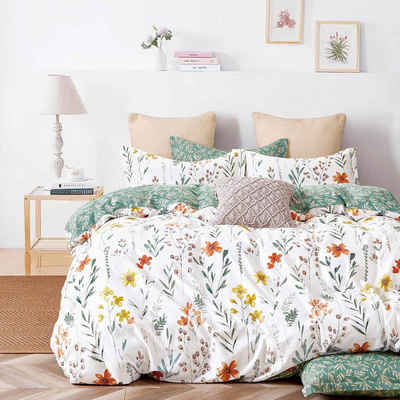 Bettwäsche Blumen, KEAYOO, Baumwolle, 2 teilig, Baumwolle Blumen Muster Bettwäsche mit Reißverschluss