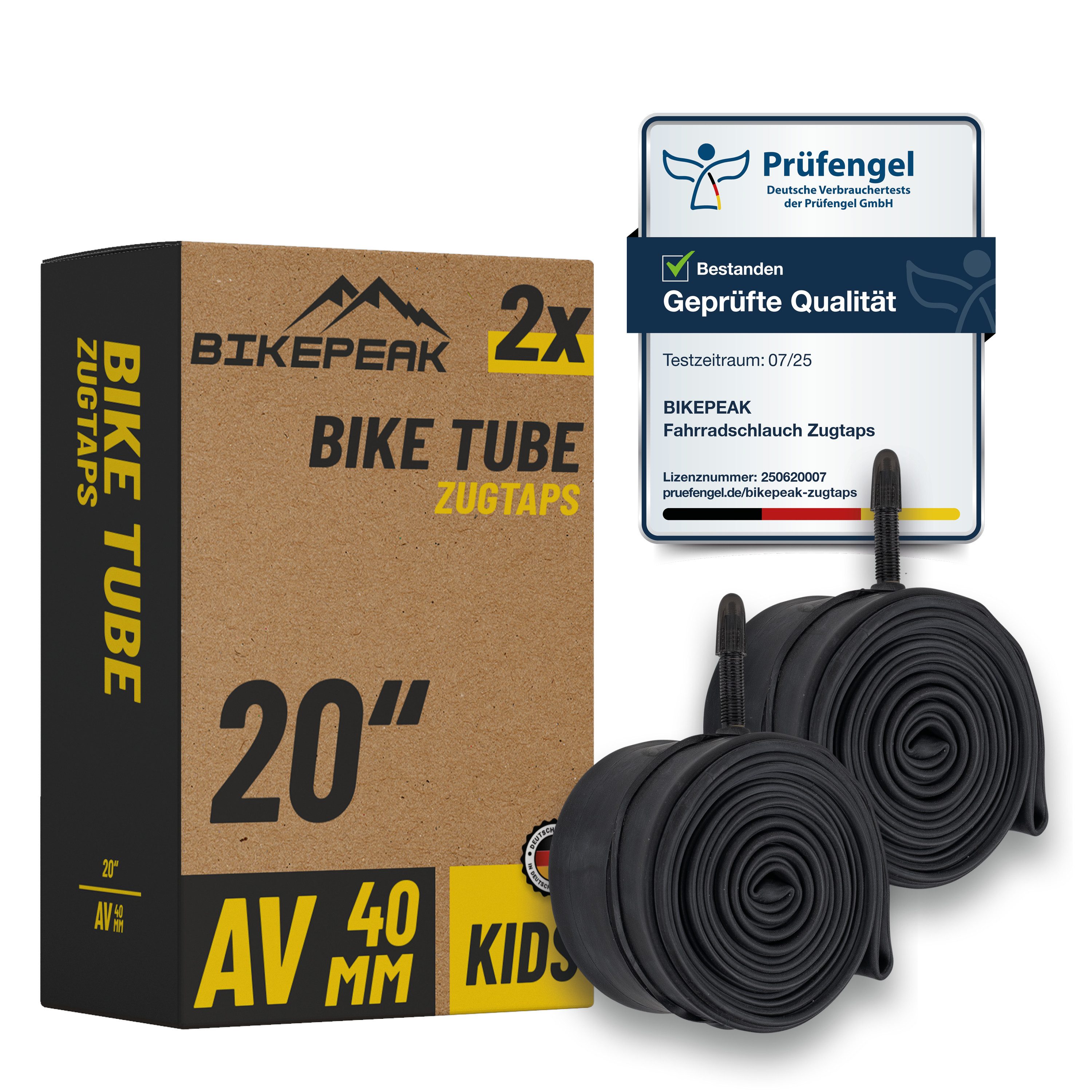 BikePeak Fahrradschlauch BikePeak 2x Fahrradschlauch Zugtaps Kids 20 Zoll AV-40mm 40/62-406