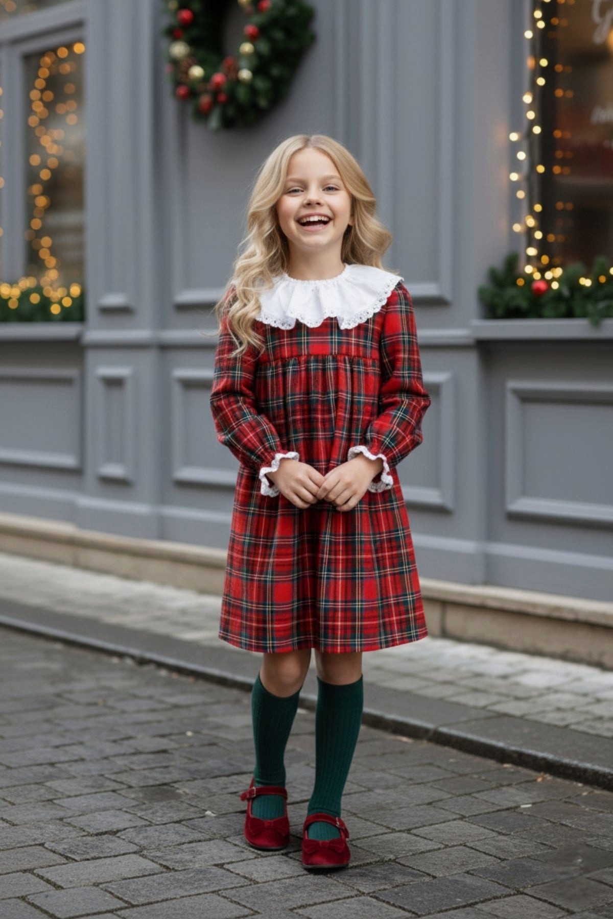 Parla Kids Kleid & Haarband Kleid College - langärmliges Kleid im Schottenmuster