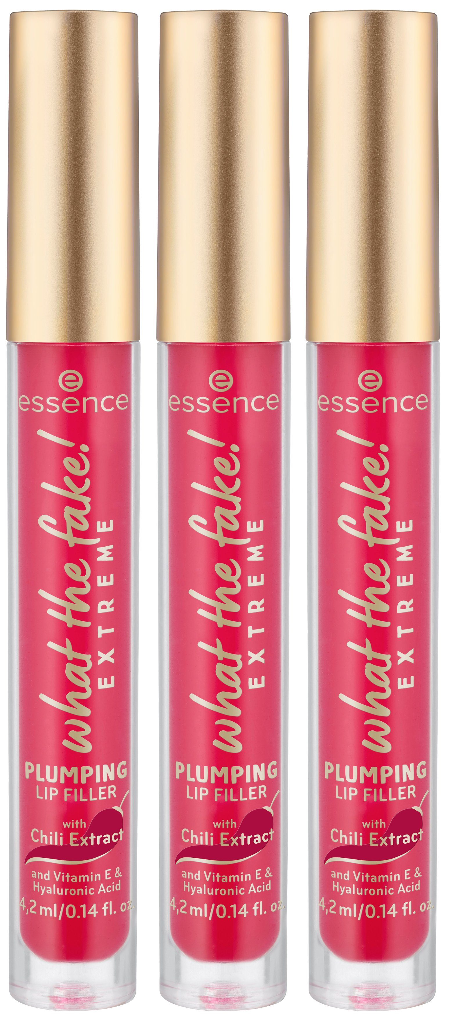 Essence Lip-Booster what the fake! EXTREME PLUMPING LIP FILLER, 3-tlg., mit Hyaluronsäure und Vitamin E