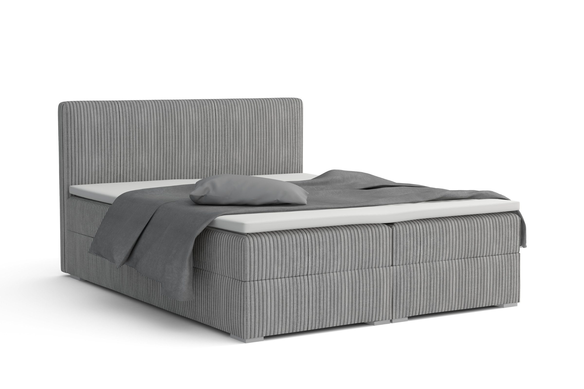 Deine Möbel 24 Boxspringbett LON IV Boxspring Komplettbett Polsterbett Bonellfederkernmatratzen (Cord Beige Creme Grau Dunkelgrau Graphit Schwarz, 3-St., Boxbett Cord Cord-Samt 140x200 160x200 180x200 200x200), inkl. Bettkasten Topper Matratzen H3 H4