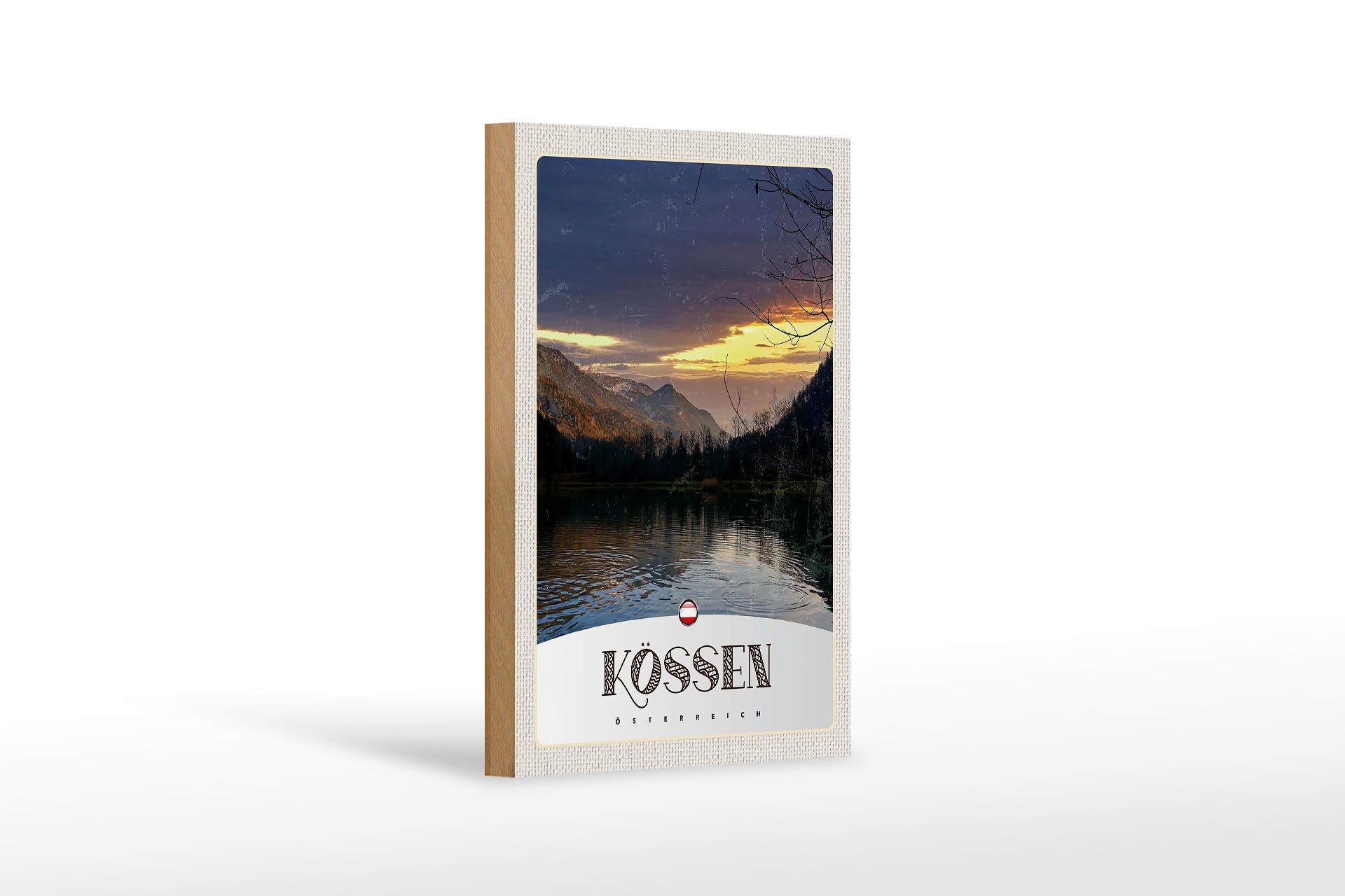 Holzbild Reise 12x18 cm Kössen Österreich See Natur Gebirge