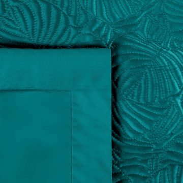Tagesdecke Bettüberwurf LILI aus Samt, in einem Muster aus Seerosenblättern, Eurofirany, Samt, Größe 240x220 oder 280x260, Farbe Türkis
