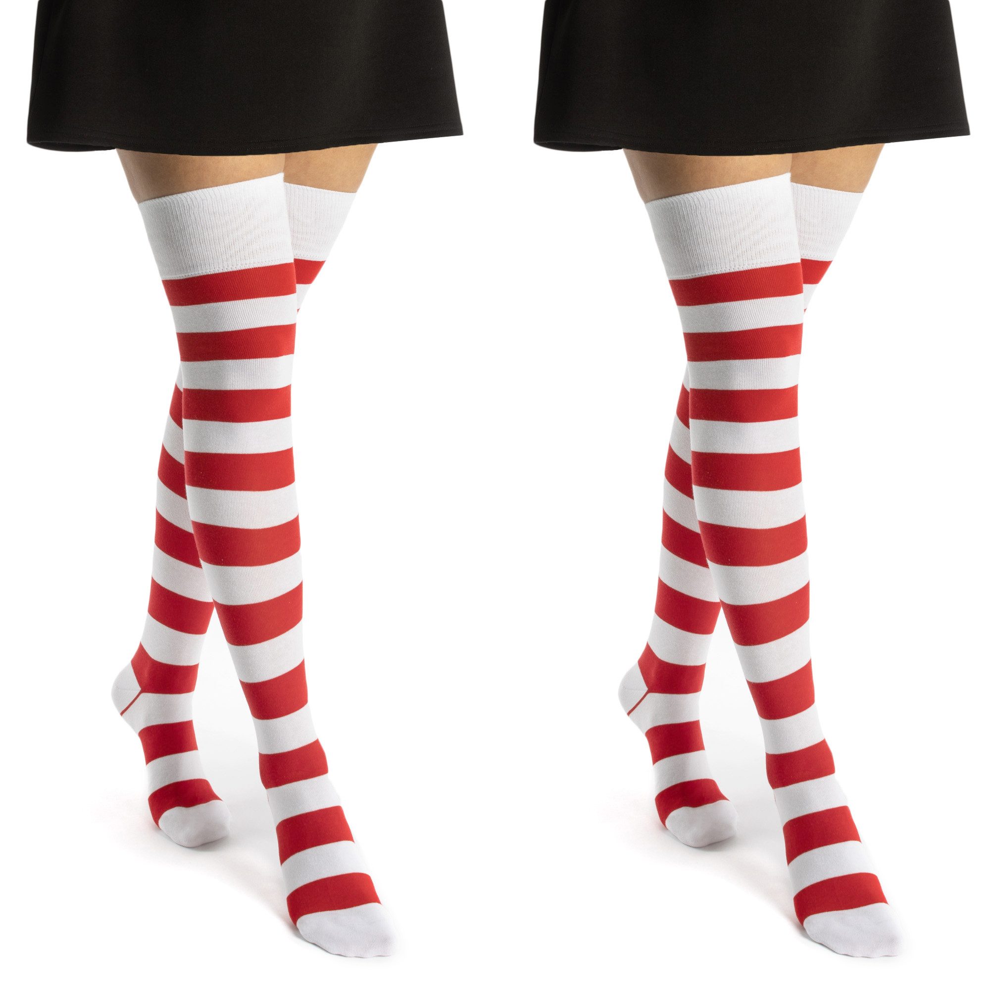 Ouligay 2 Paar Overknee Strümpfe Schwarz-Weiß Gestreift - Baumwolle Kniestrümpfe Damen Für Weihnachten & Cosplay