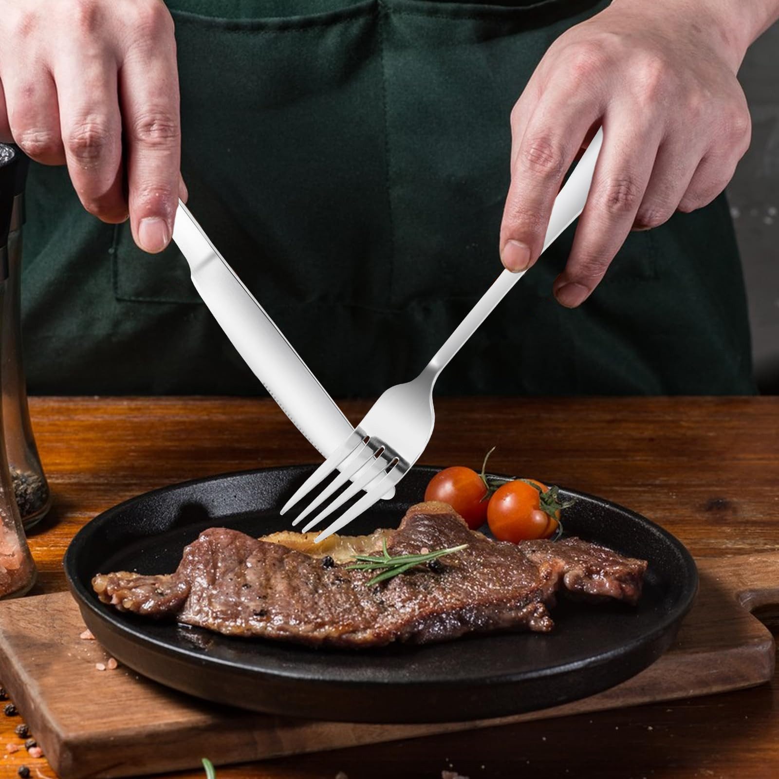 ibettertec Besteck-Set Besteck Set für 6 Personen,24teiliges Edelstahl Essbesteck&Steakmesser, 6 Personen, Elegantes/Modernes Besteckset,Besteck Set für Restaur – Bild 5 von 5