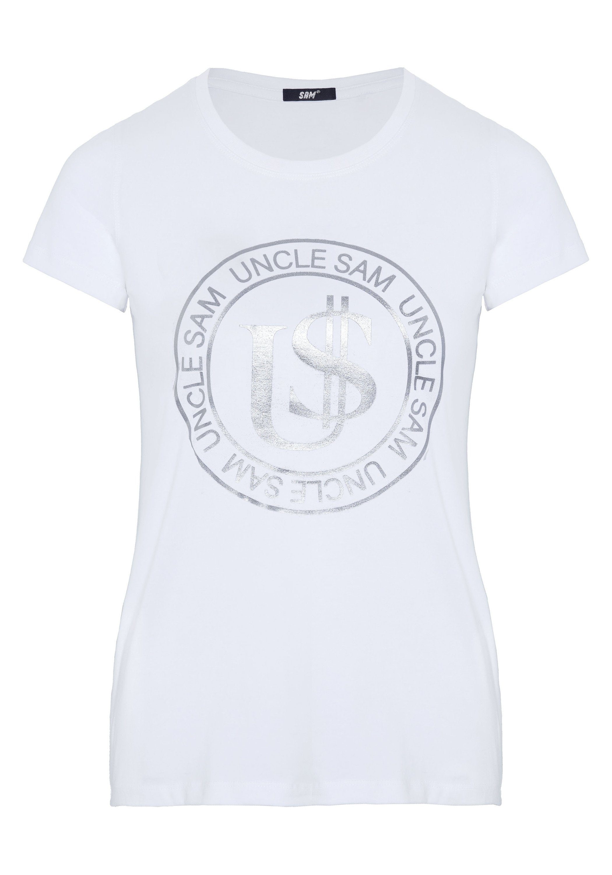 Uncle Sam Print-Shirt mit coolem Glitzer-Wording-Print 11-0601 Bright White