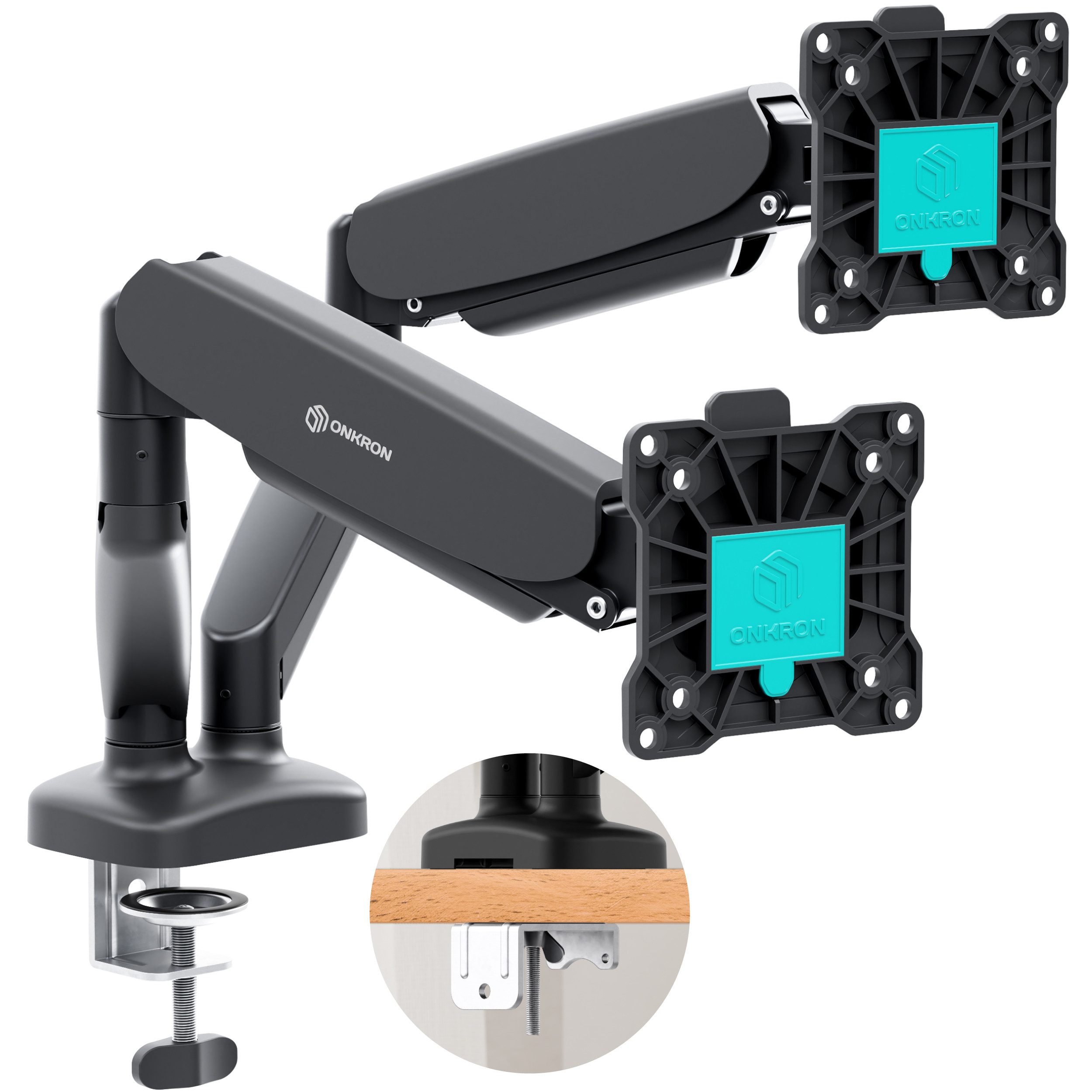 ONKRON Monitor-Halterung 13-32 Zoll, bis 8 kg pro Arm, VESA 75x75-100x100, G160, (bis 32 Zoll, neigbar, schwenkbar, drehbar, Gasdruckfeder, Kabelmanagement)