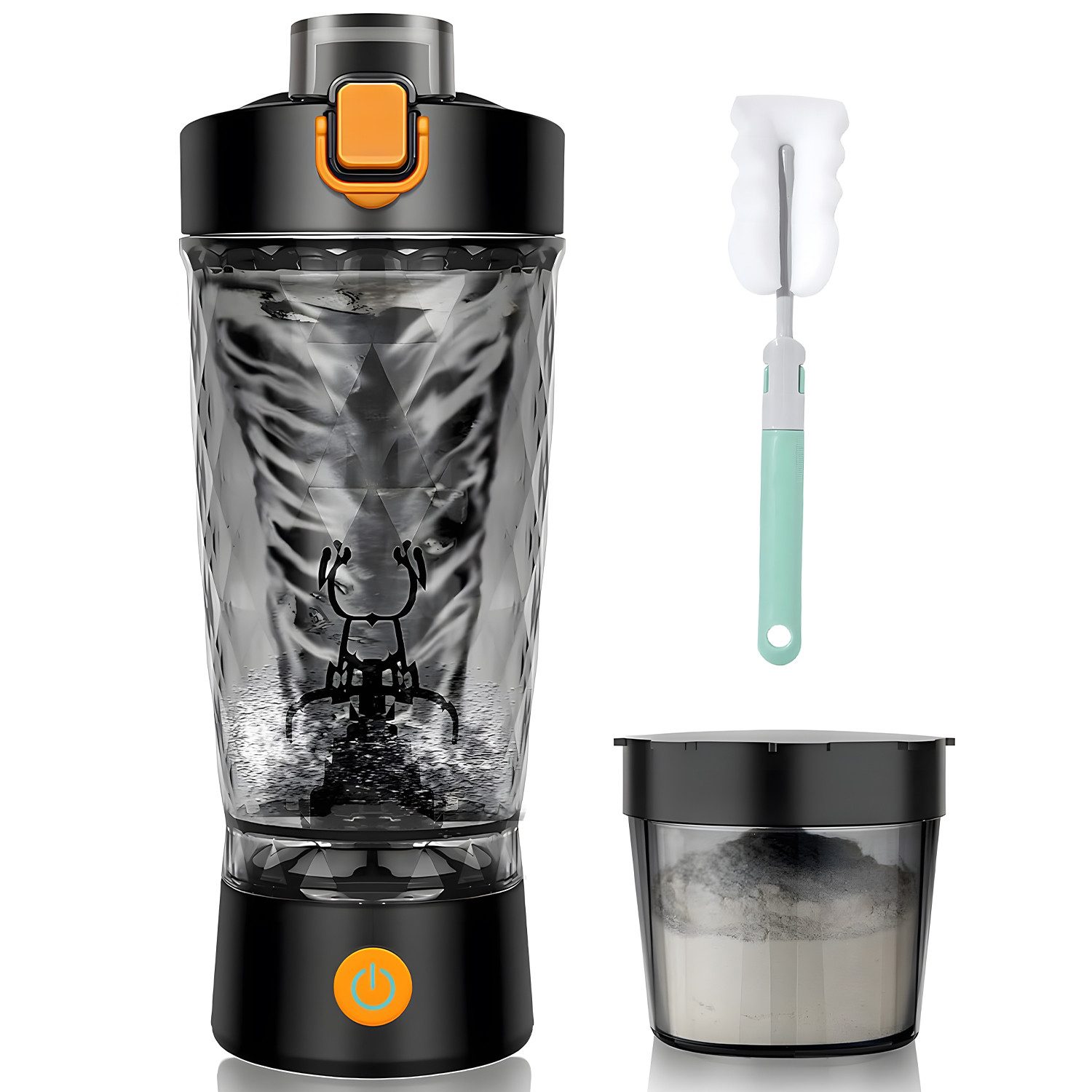 AKKEE Elektrischer Shaker 650ml-Sportbecher, Protein Shaker Elektrisch mit Pulverfach, BPA-frei, 3 W, USB Wiederaufladbar für Potein Pulver und Milchshake